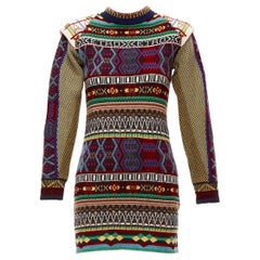 ETRO ethnic multicolor intarsia wool contrast sleeve sweater dress IT38 XS