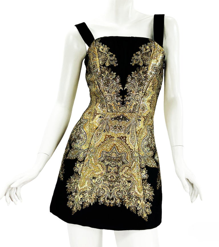 Etro Robe courte à lacets et corset en brocart noir et or