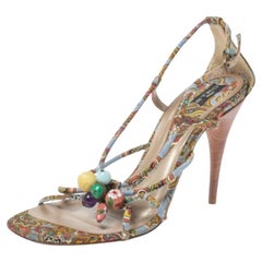 Etro Fabric Paisley Print Embellished Open Toe Ankle Strap Sandals Size 40