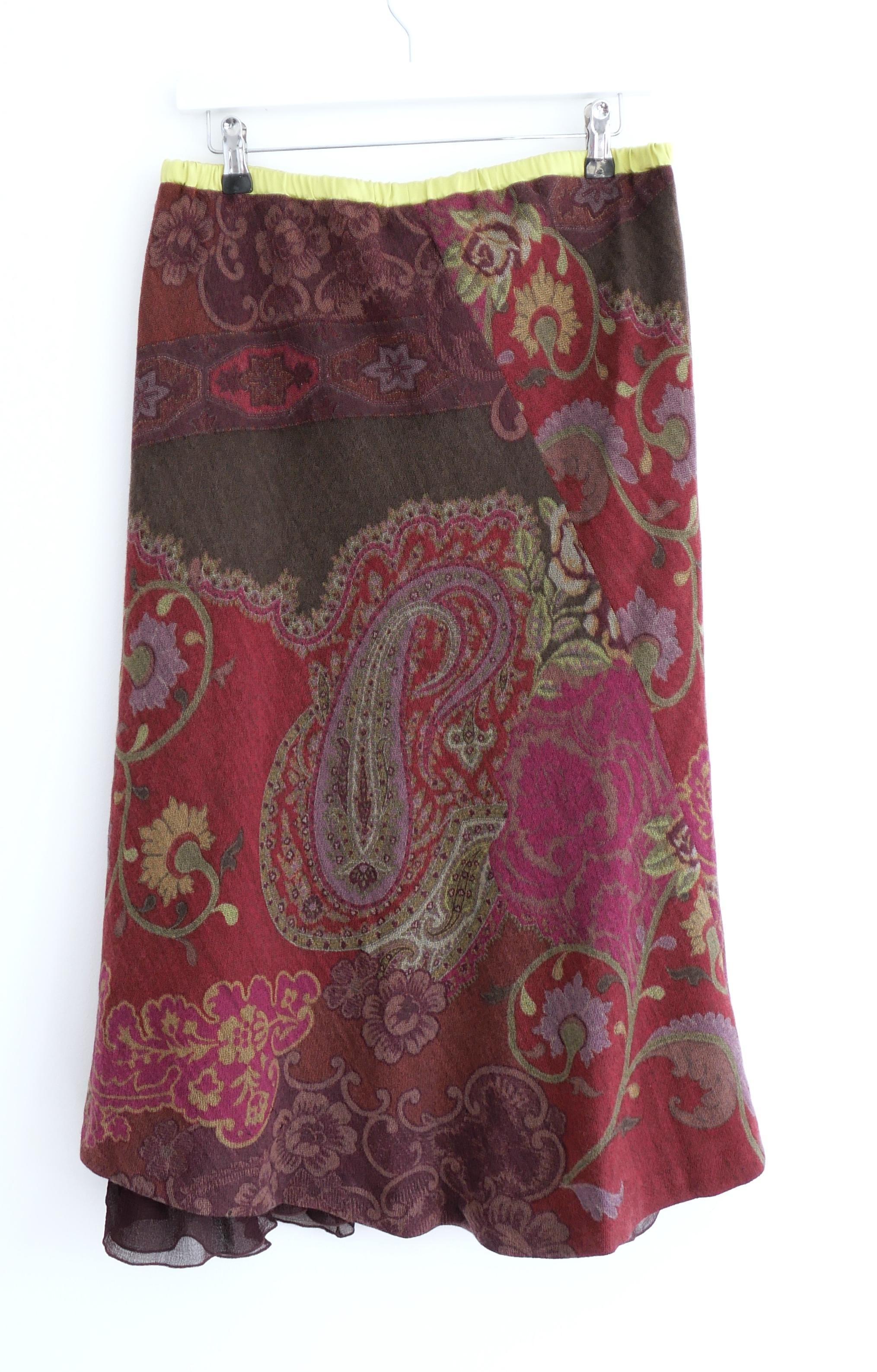 Etro - Automne 2003 - Jupe en laine à ourlet en soie et cachemire Pour femmes en vente