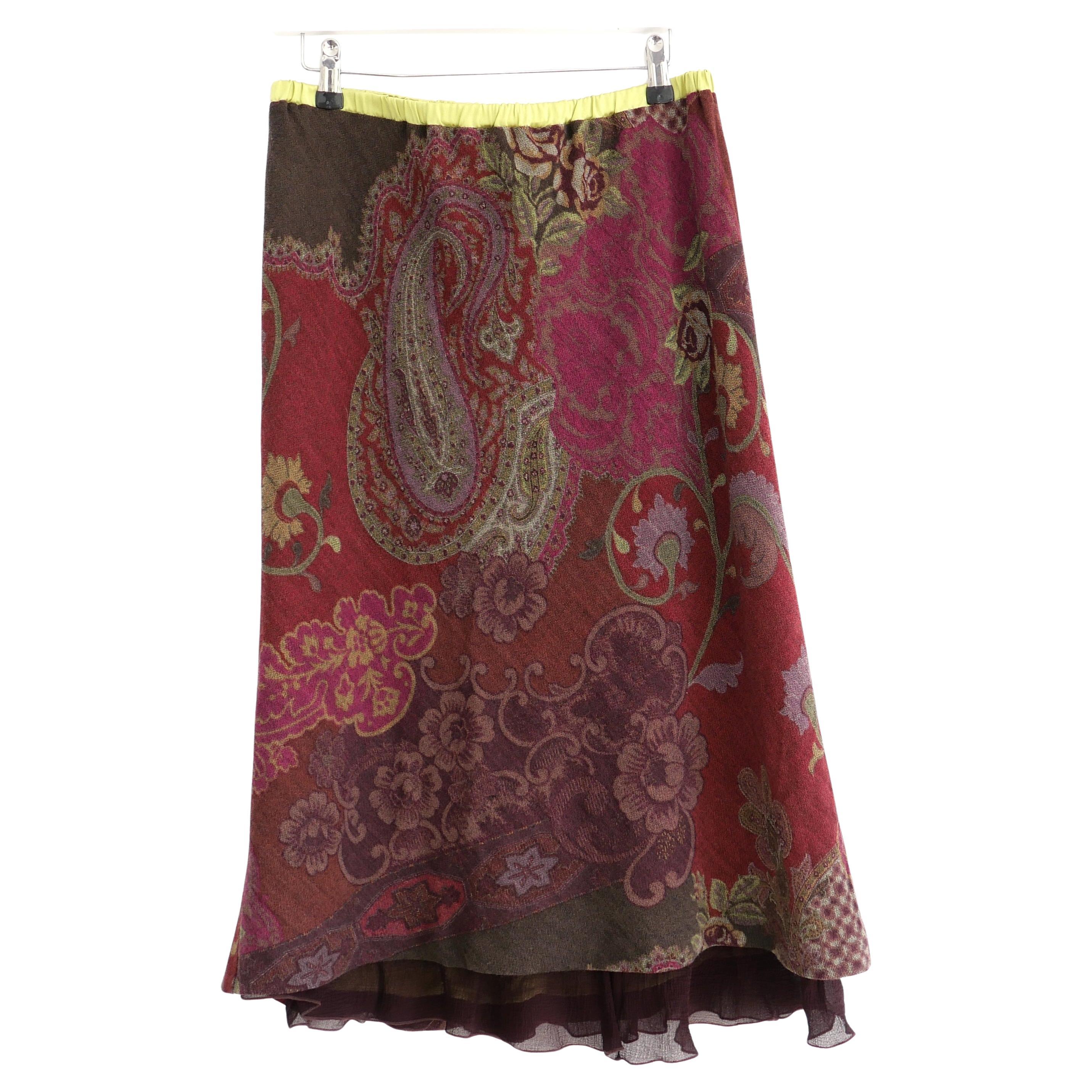 Etro - Automne 2003 - Jupe en laine à ourlet en soie et cachemire en vente