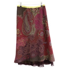 Etro Otoño 2003 Lana Paisley Seda Dobladillo Falda