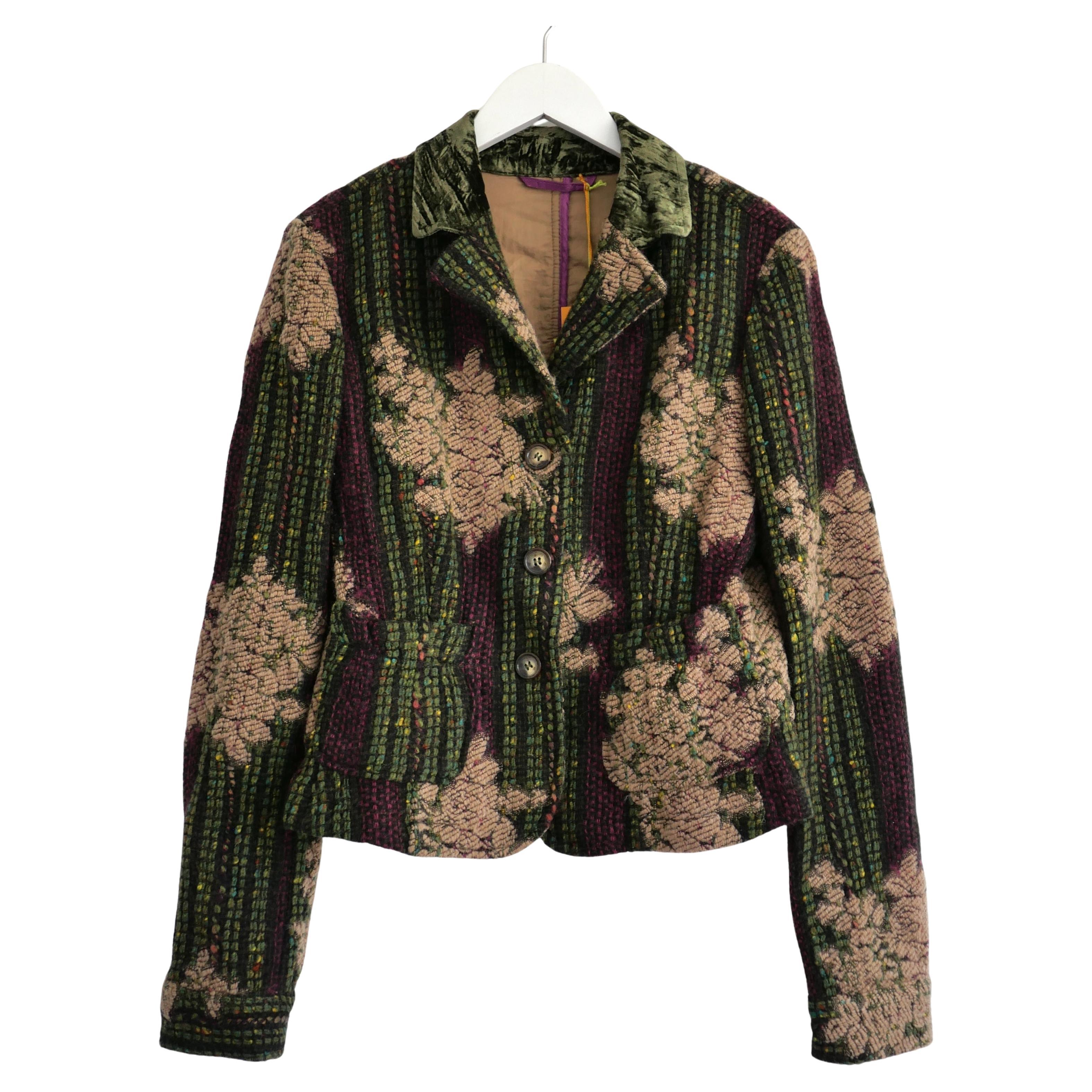 Etro Fall 2004 Wool Floral Brocade Blazer Jacket For Sale
