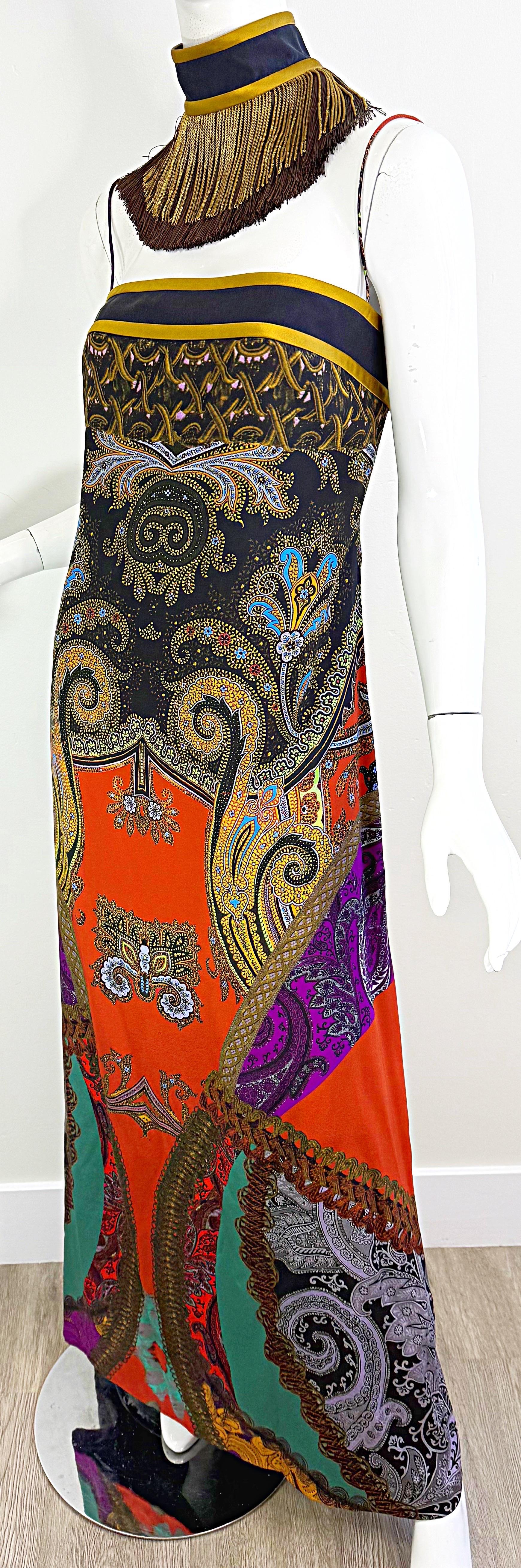 Etro Fall 2009 Runway Size 46 / 8 Paisley Silk Chiffon Cleopatra Gown Dress For Sale 5