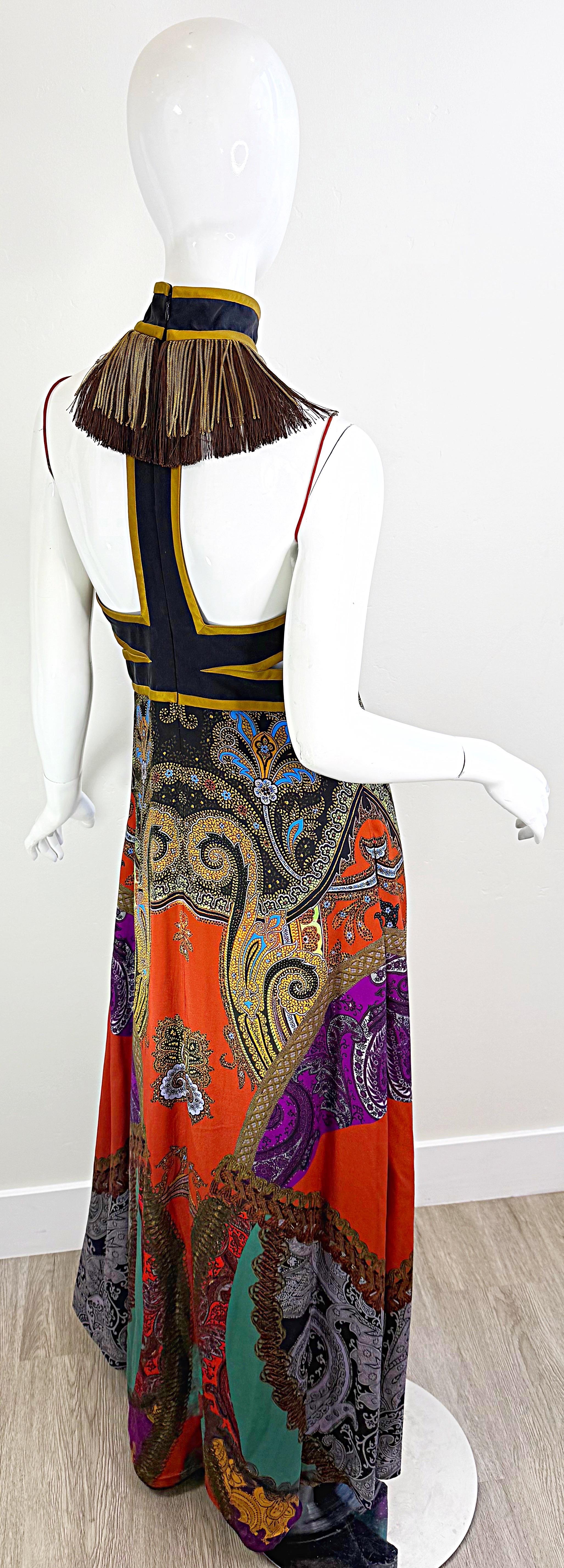 Etro Fall 2009 Runway Size 46 / 8 Paisley Silk Chiffon Cleopatra Gown Dress For Sale 6