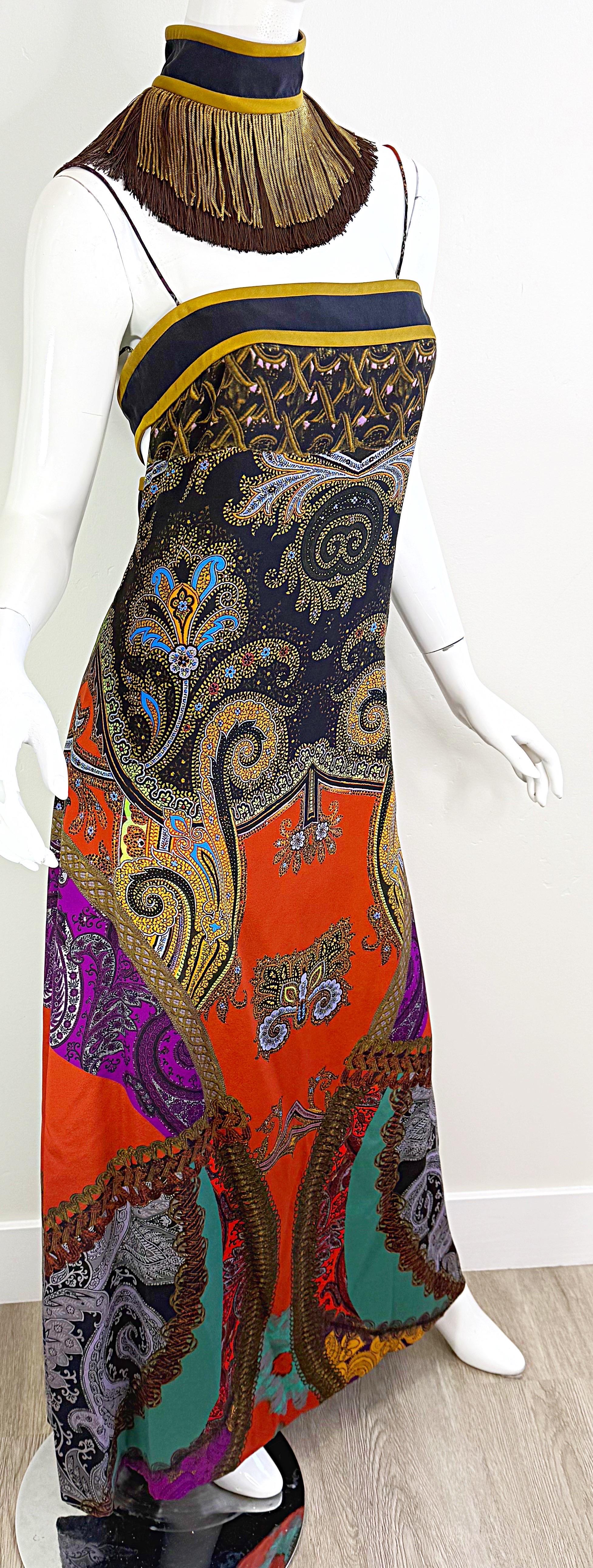 Etro Fall 2009 Runway Size 46 / 8 Paisley Silk Chiffon Cleopatra Gown Dress For Sale 8
