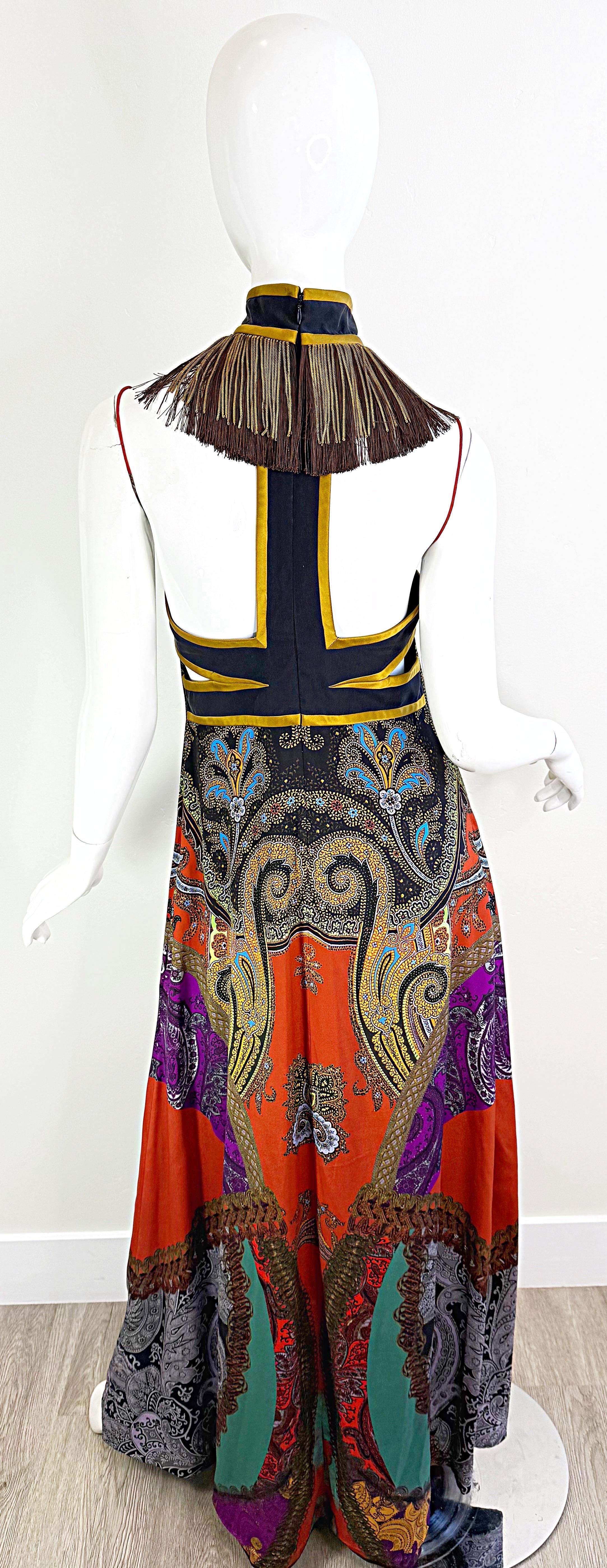 Etro Fall 2009 Runway Size 46 / 8 Paisley Silk Chiffon Cleopatra Gown Dress For Sale 9