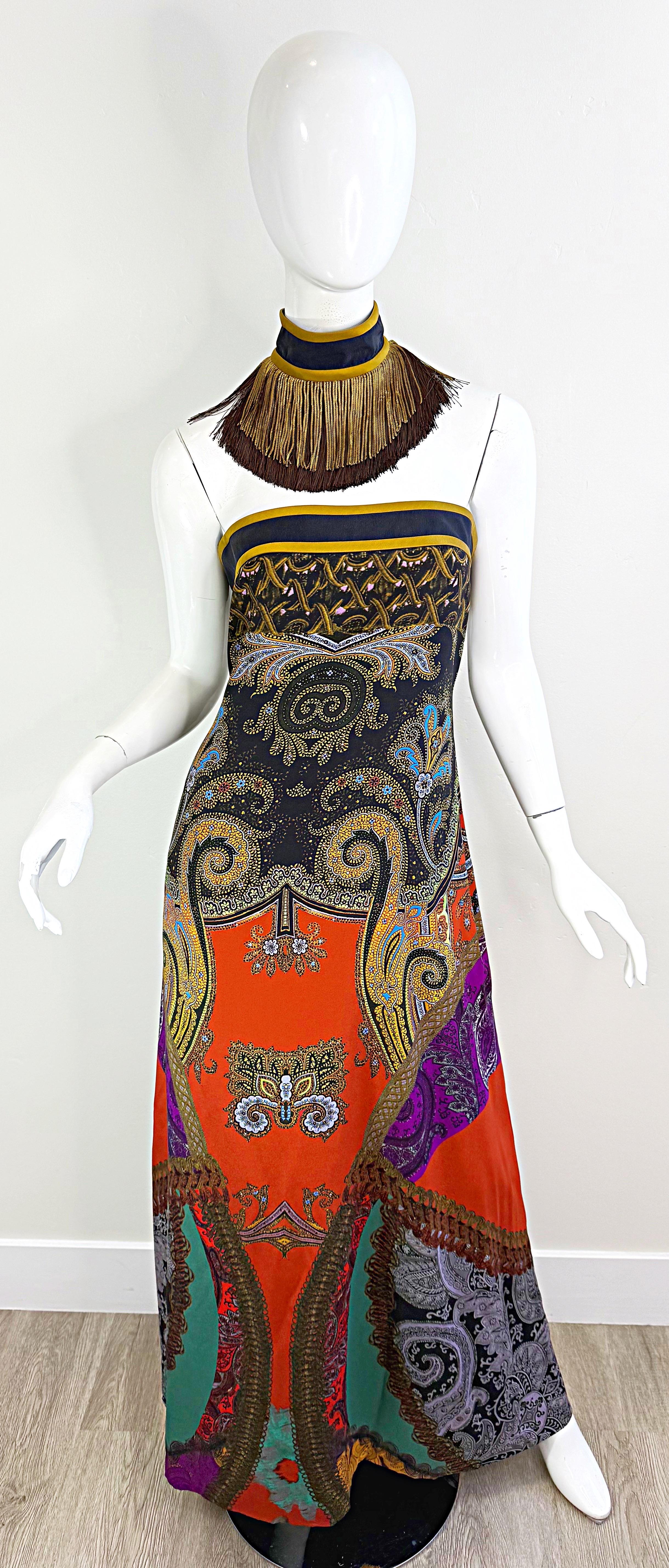 Etro Fall 2009 Runway Size 46 / 8 Paisley Silk Chiffon Cleopatra Gown Dress For Sale 10