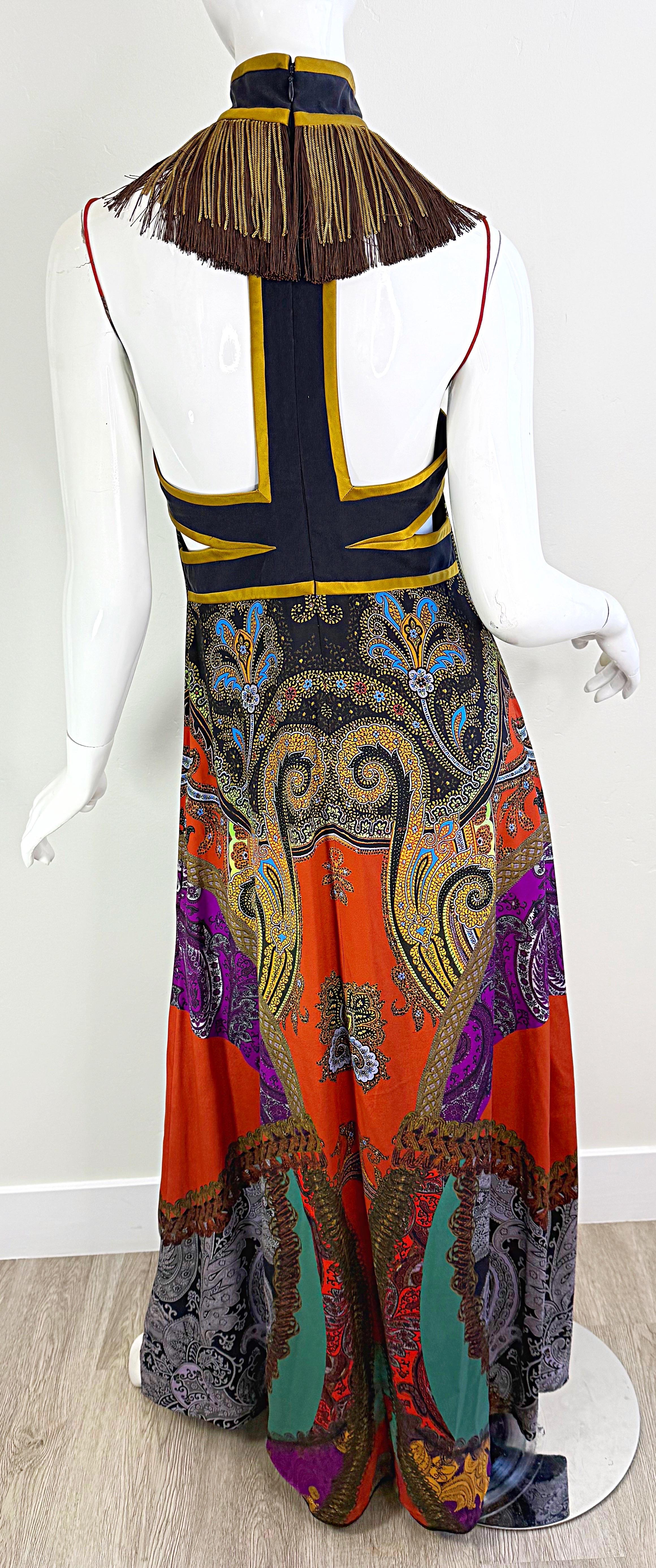 Women's Etro Fall 2009 Runway Size 46 / 8 Paisley Silk Chiffon Cleopatra Gown Dress For Sale