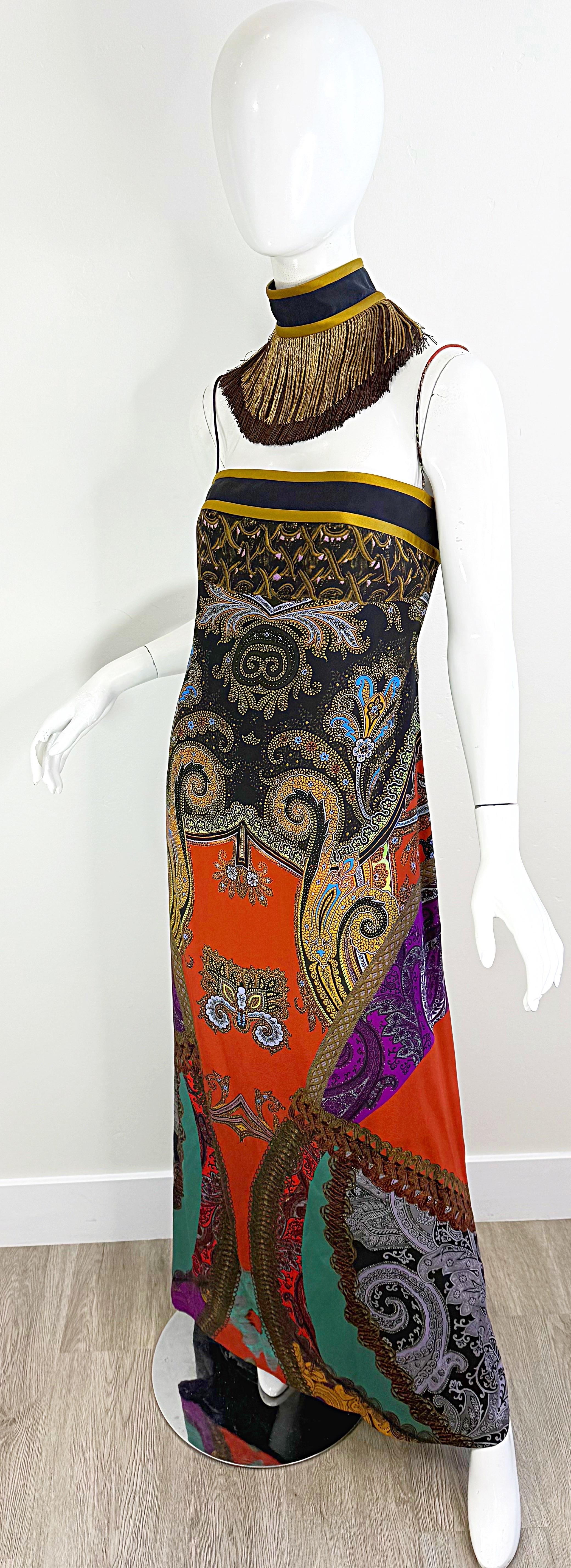 Etro Fall 2009 Runway Size 46 / 8 Paisley Silk Chiffon Cleopatra Gown Dress For Sale 2