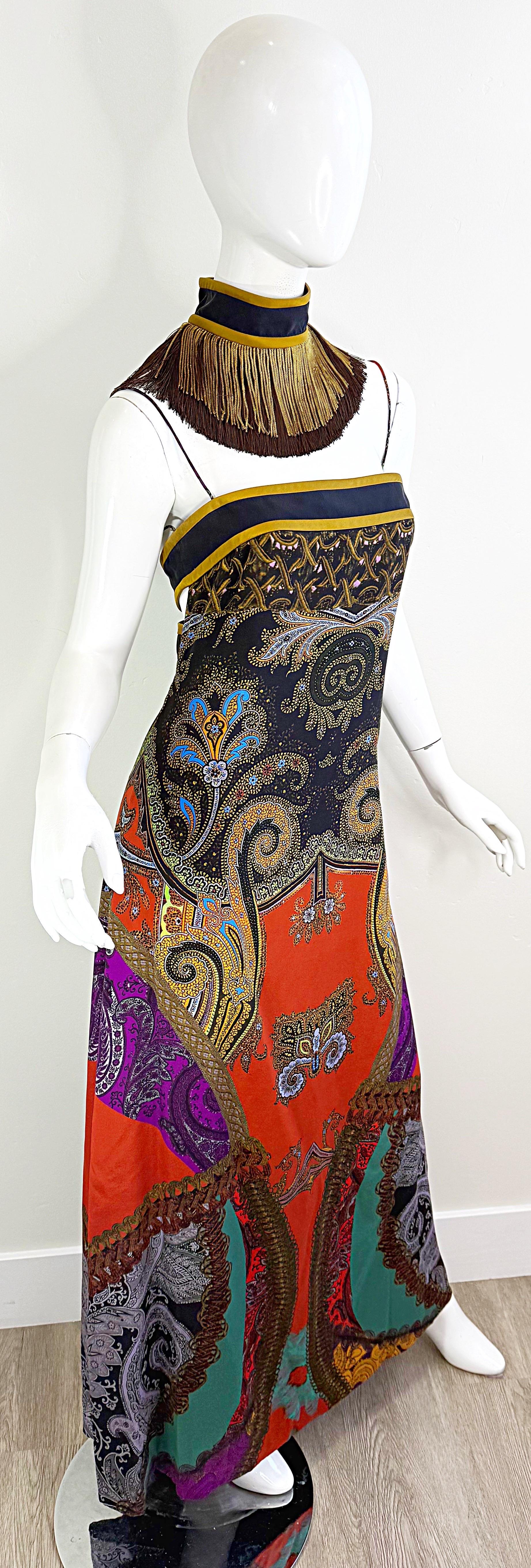 Etro Fall 2009 Runway Size 46 / 8 Paisley Silk Chiffon Cleopatra Gown Dress For Sale 3