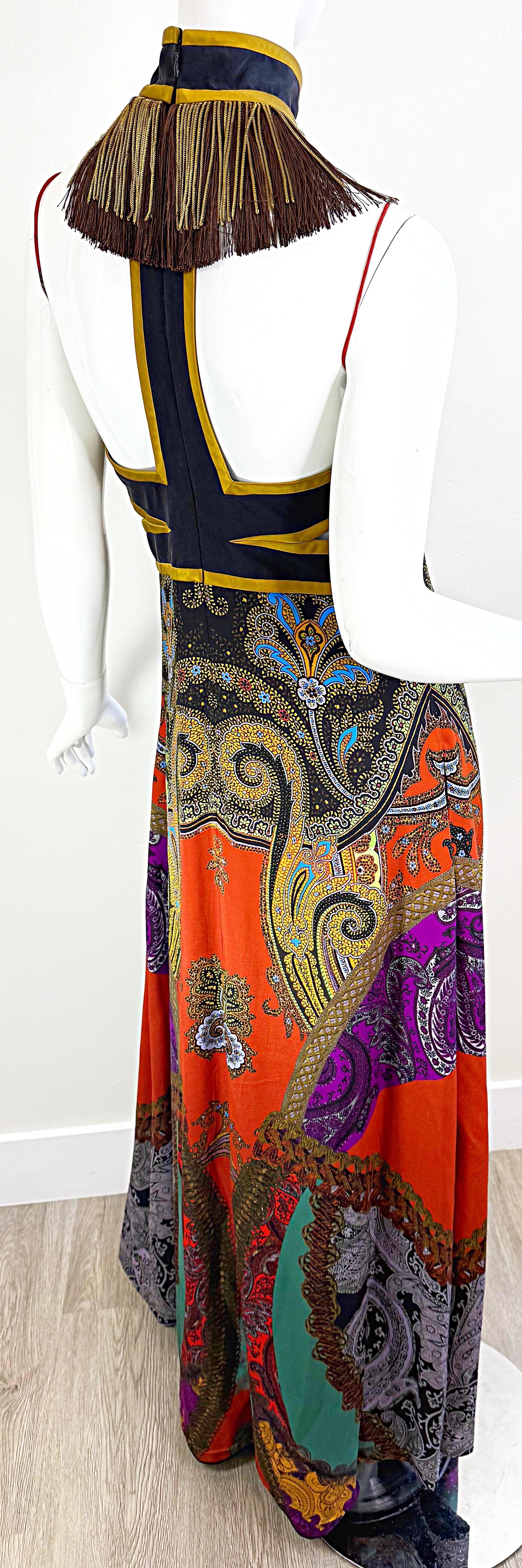 Etro Fall 2009 Runway Size 46 / 8 Paisley Silk Chiffon Cleopatra Gown Dress For Sale 4