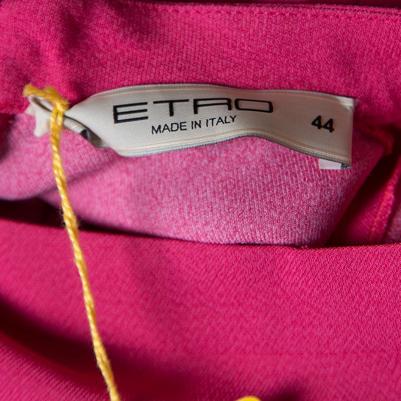 Pink Etro Floral and Geometric Print Mandarin Collar Shift Dress M