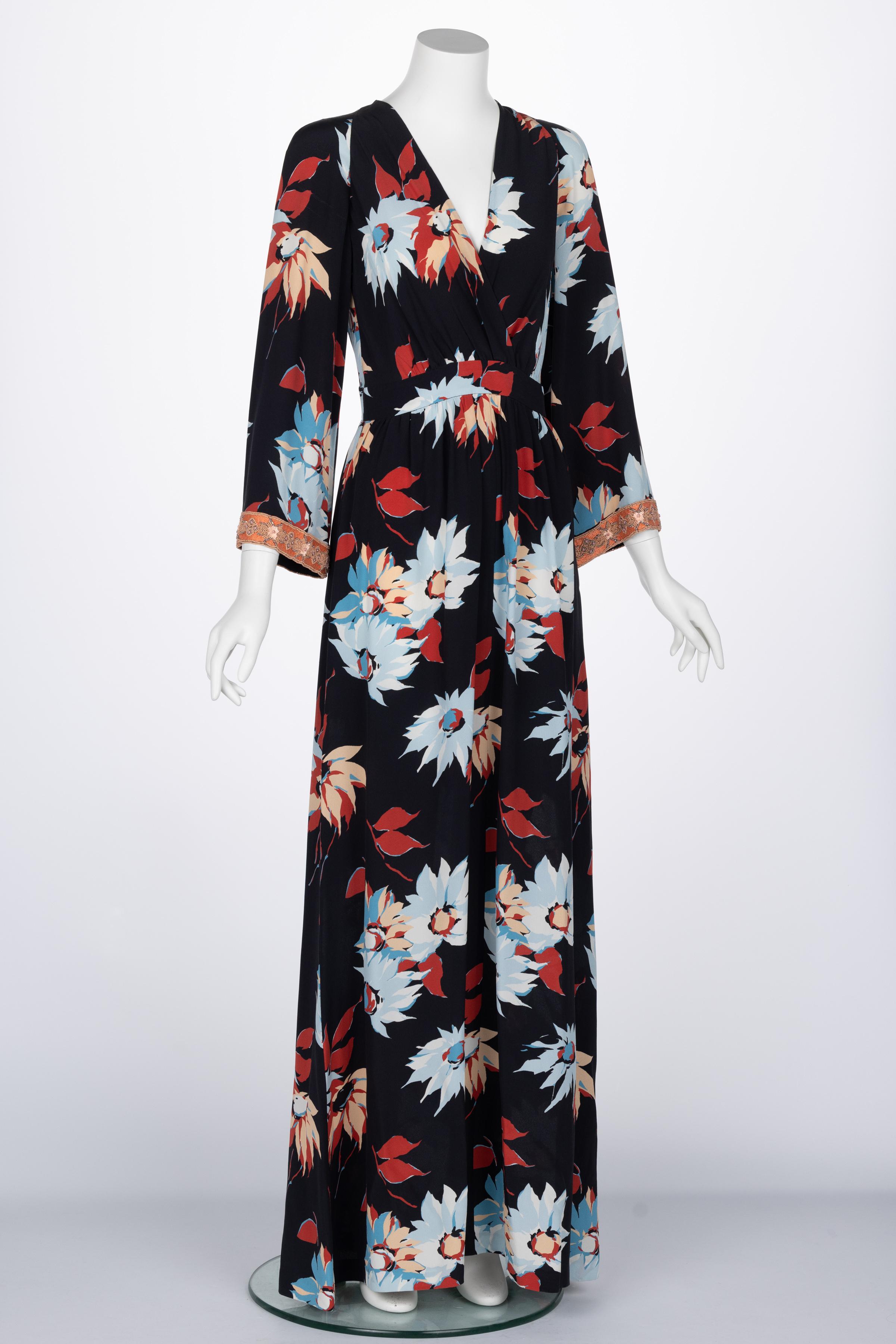 Etro Floral Beaded Trim Maxi Dress In Excellent Condition For Sale In Boca Raton, FL