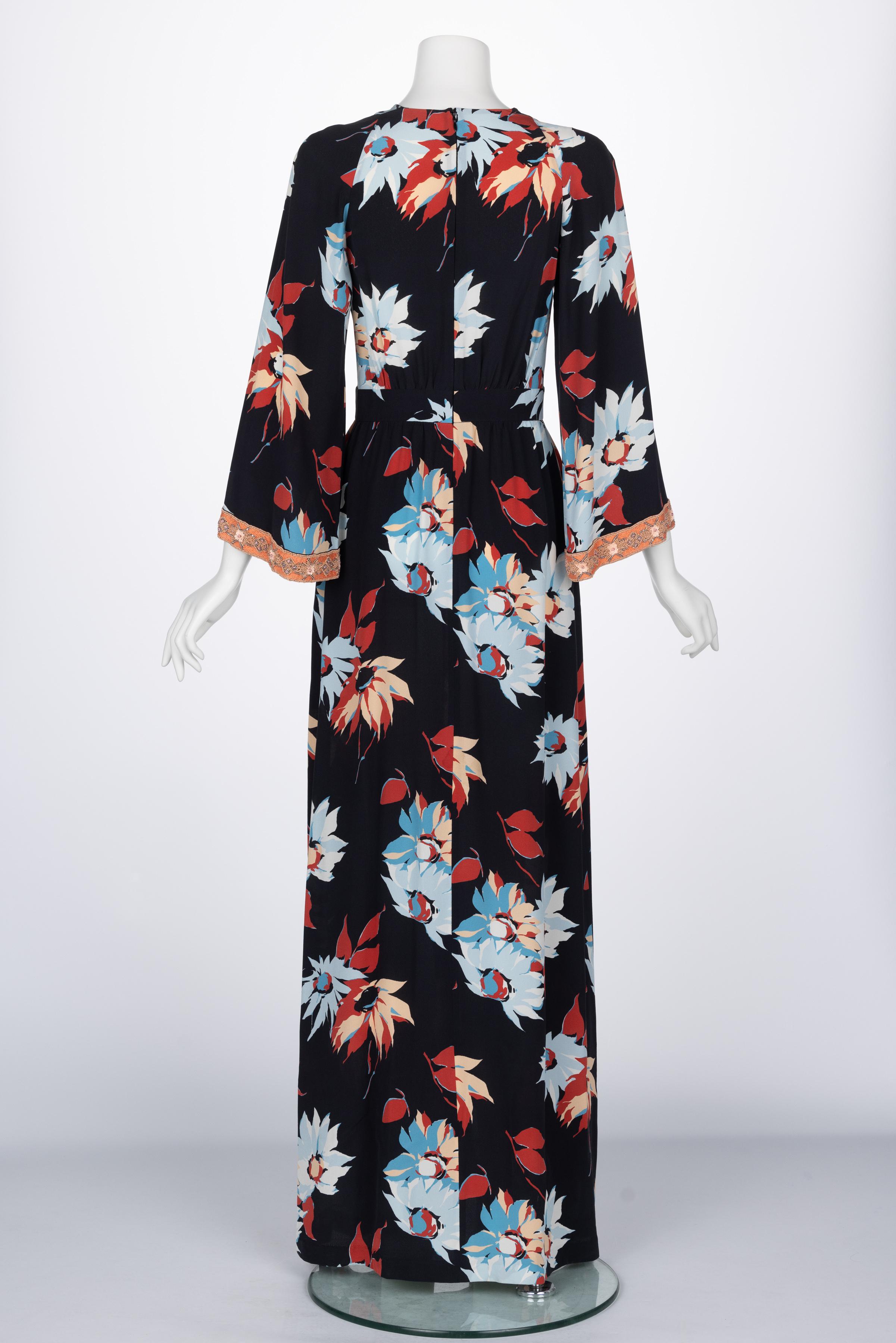 Women's Etro Floral Beaded Trim Maxi Dress For Sale