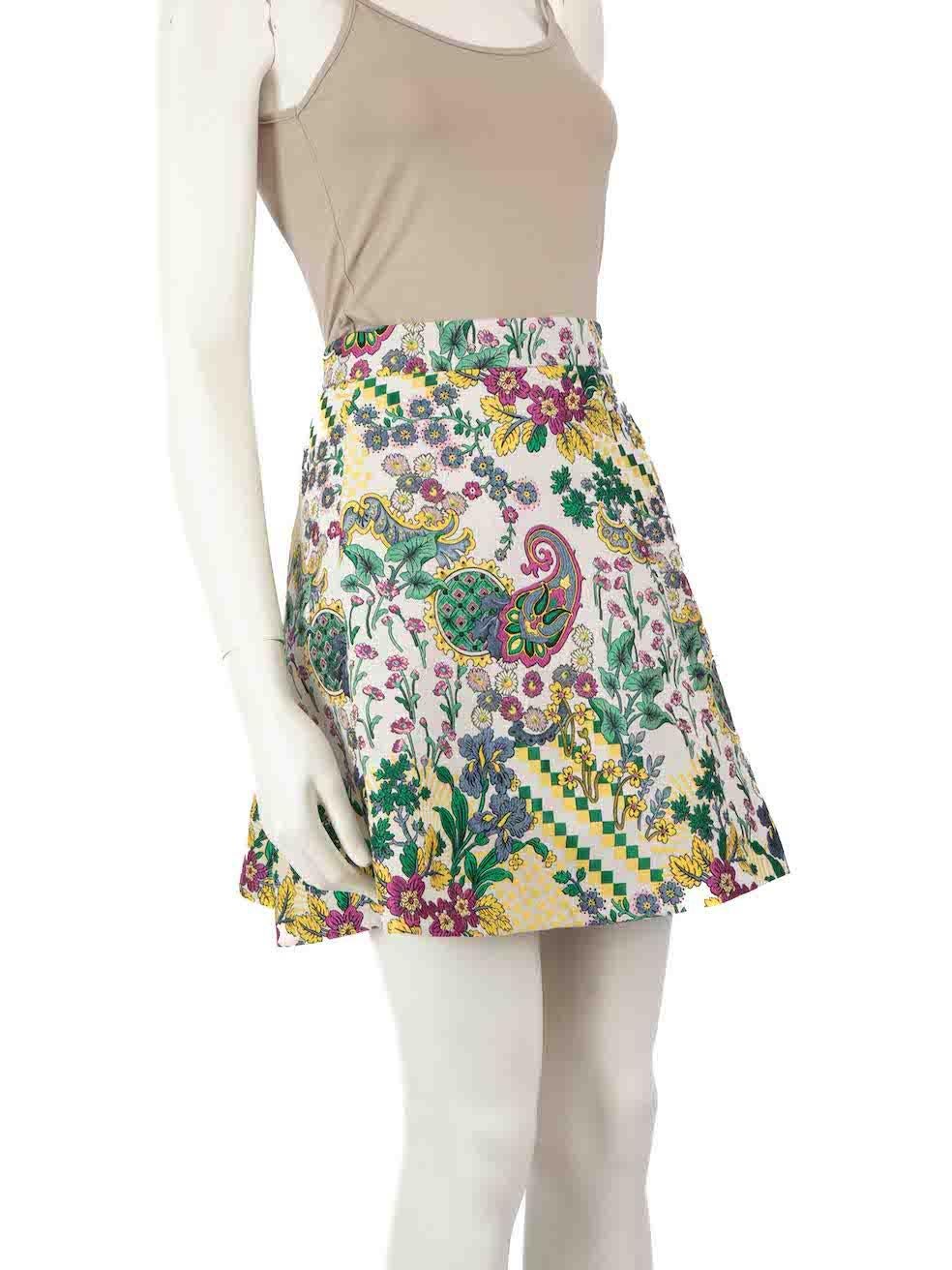 CONDITION is Very good. Hardly any visible wear to skirt is evident on this used Etro designer resale item.
 
 
 
 Details
 
 
 Multicolour
 
 Polyester
 
 Skirt
 
 Floral and paisley embroidered pattern
 
 Mini
 
 Back zip and hook fastening
 
 
 
