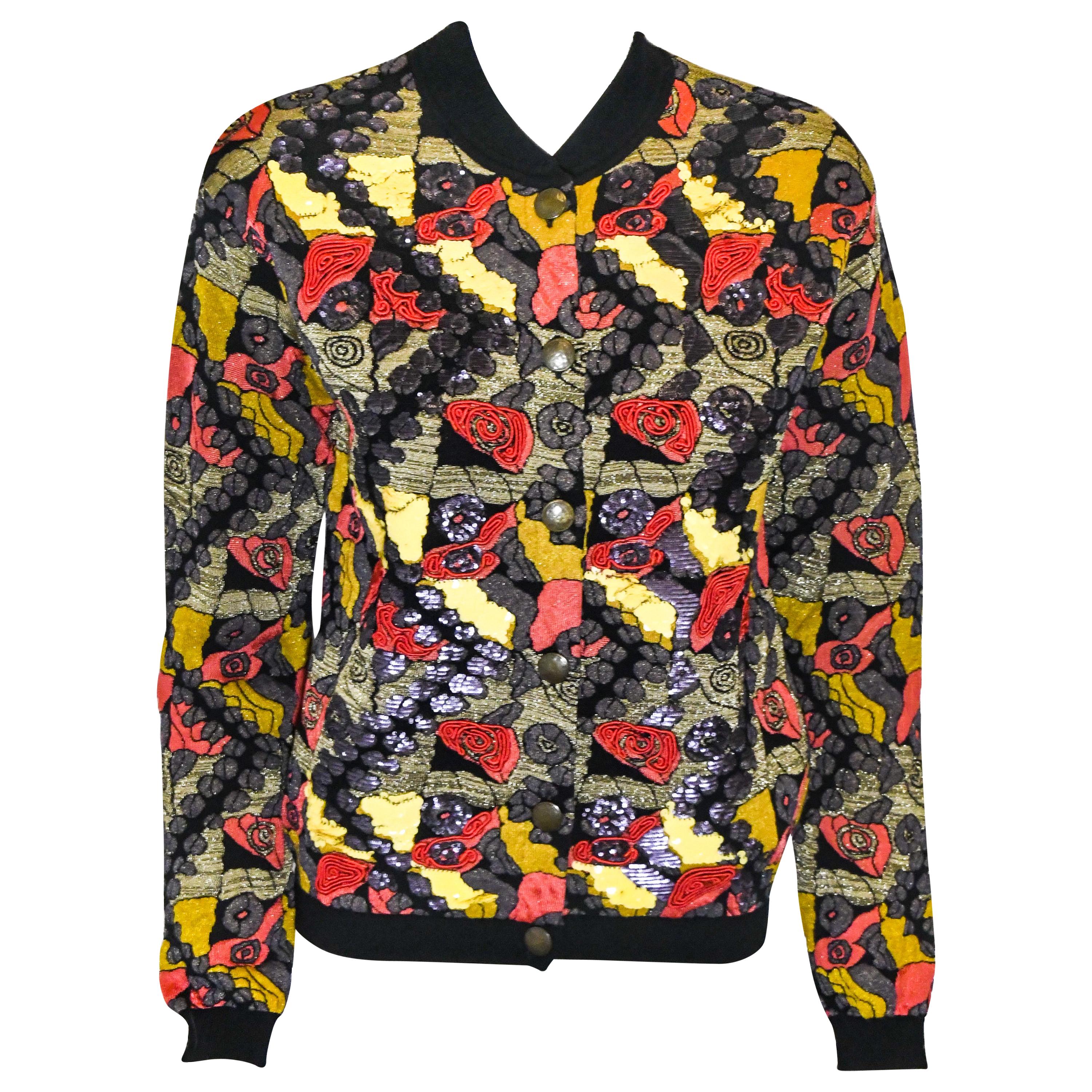 Etro Floral Patterned Bomber Jacket With Paillette Embroidery 42 For Sale