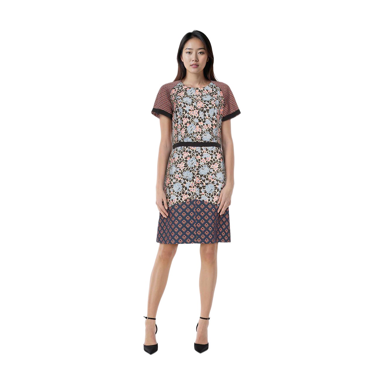 Etro Floral Knielanges Kleid mit kurzen Ärmeln Größe XL