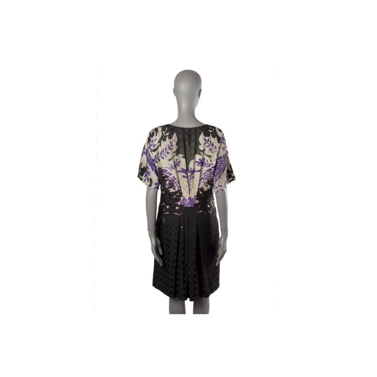 Black ETRO forest green purple silk wool SHORT SLEEVE Dress 46 XL