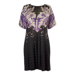ETRO forest green purple silk wool SHORT SLEEVE Dress 46 XL