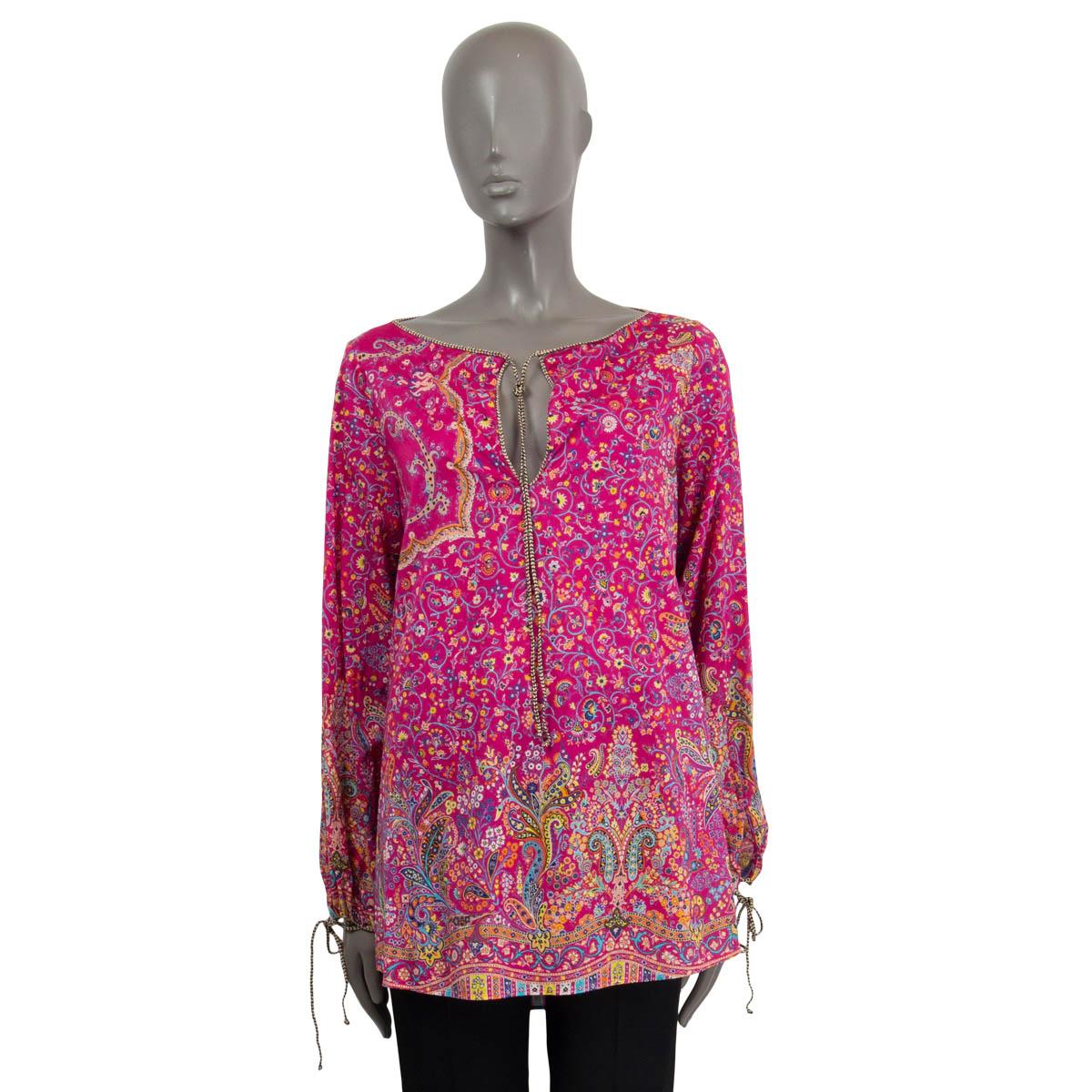 ETRO fuchsiafarbenes Blusenhemd aus Baumwolle MICRO-FLORAL PESANT TUNIC 44 L (Pink) im Angebot