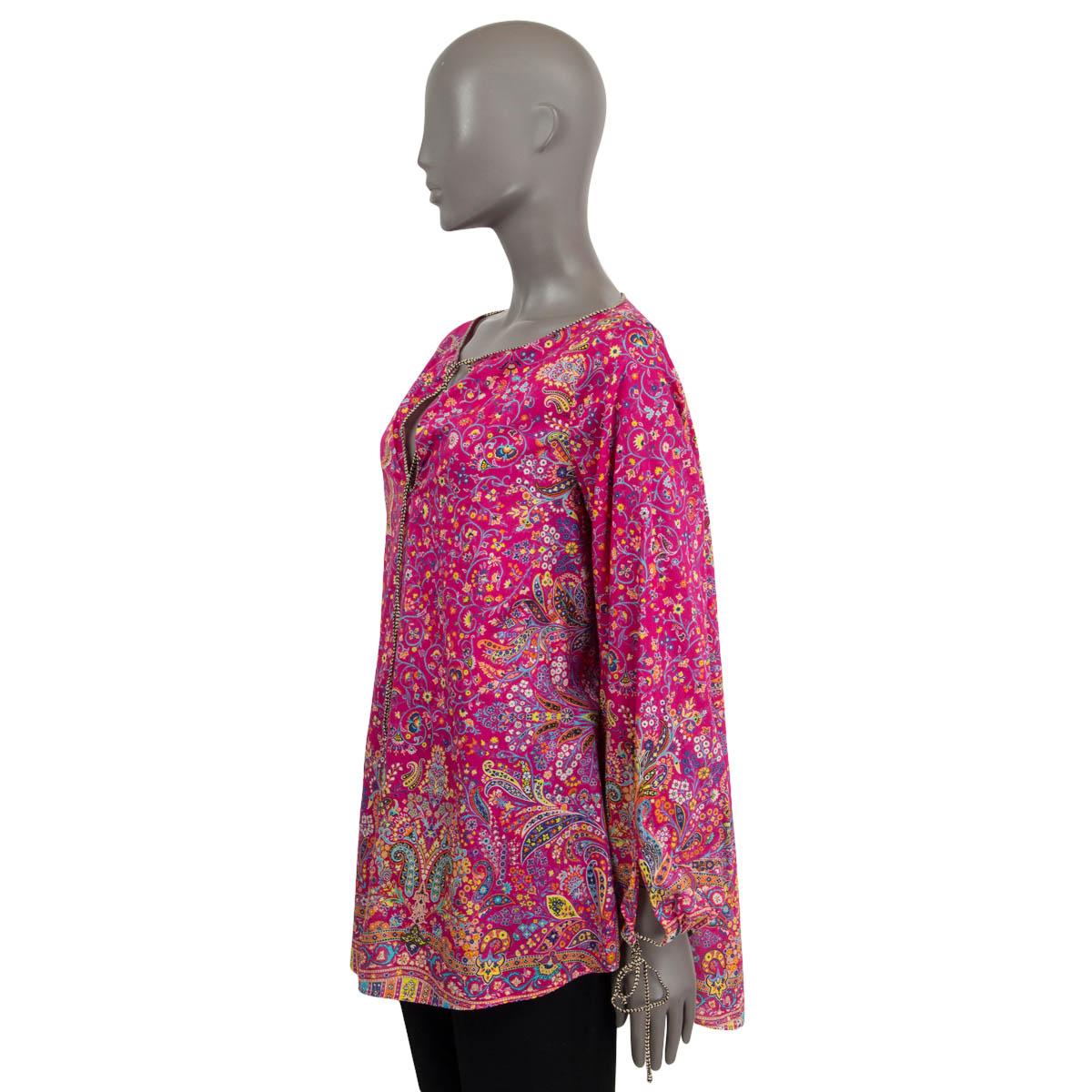 Pink ETRO fuchsia pink cotton MICRO-FLORAL PESANT TUNIC Blouse Shirt 44 L For Sale