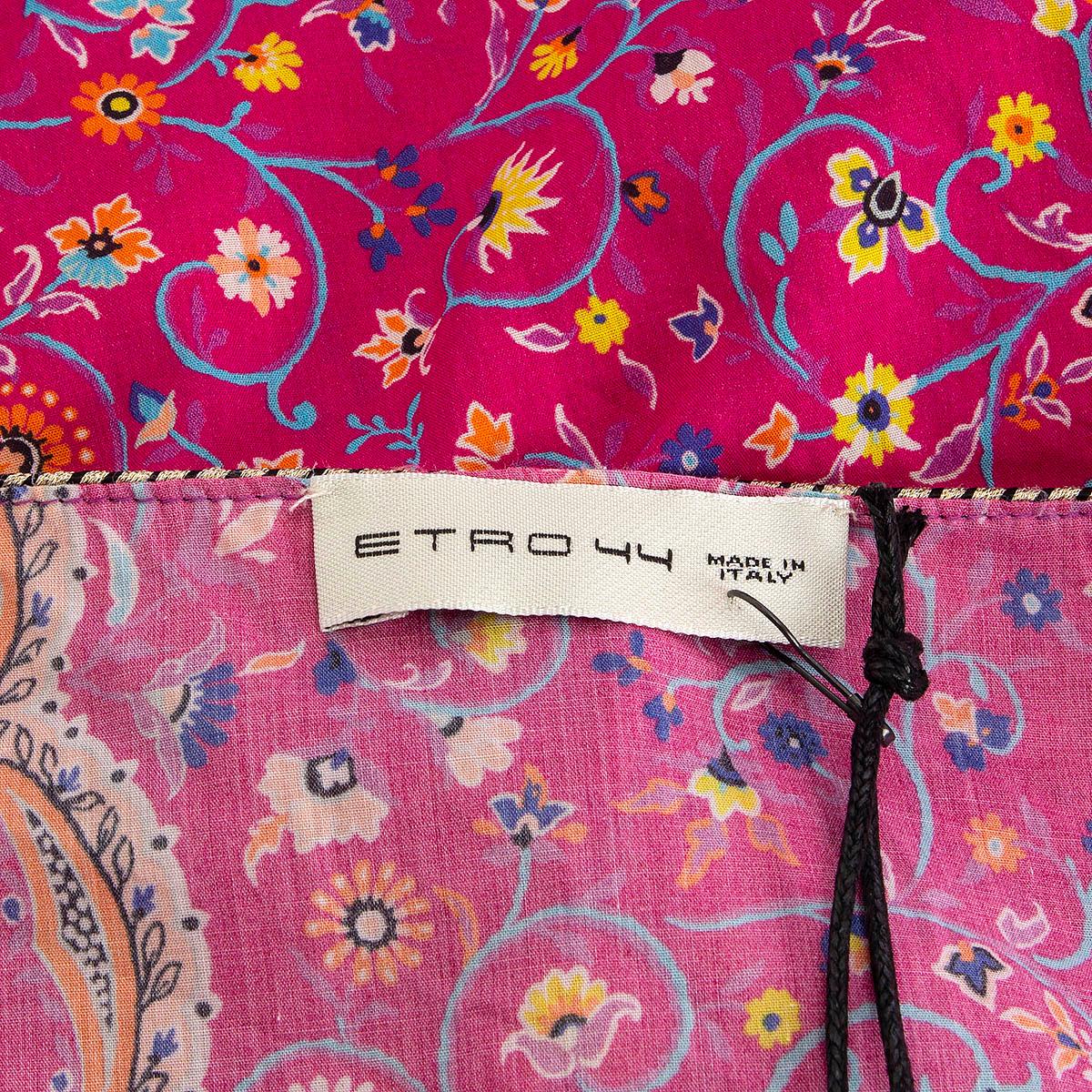 ETRO fuchsia pink cotton MICRO-FLORAL PESANT TUNIC Blouse Shirt 44 L For Sale 1
