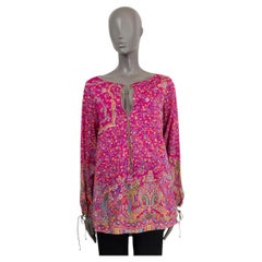 ETRO fuchsia pink cotton MICRO-FLORAL PESANT TUNIC Blouse Shirt 44 L