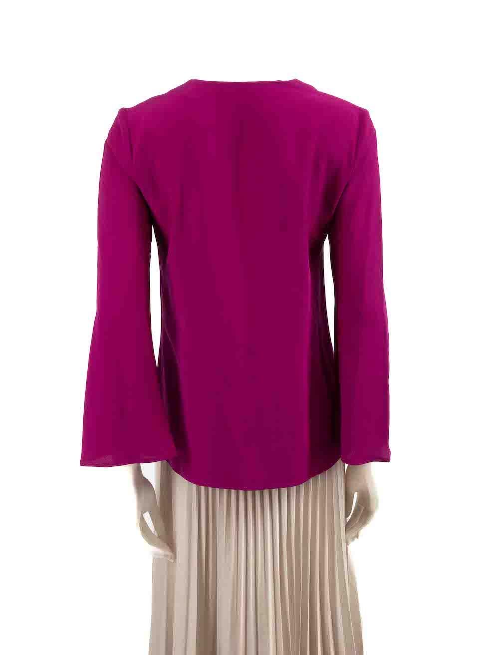 Etro Fuchsia Silk Long Sleeve V-Neck Blouse Size S In Good Condition For Sale In London, GB