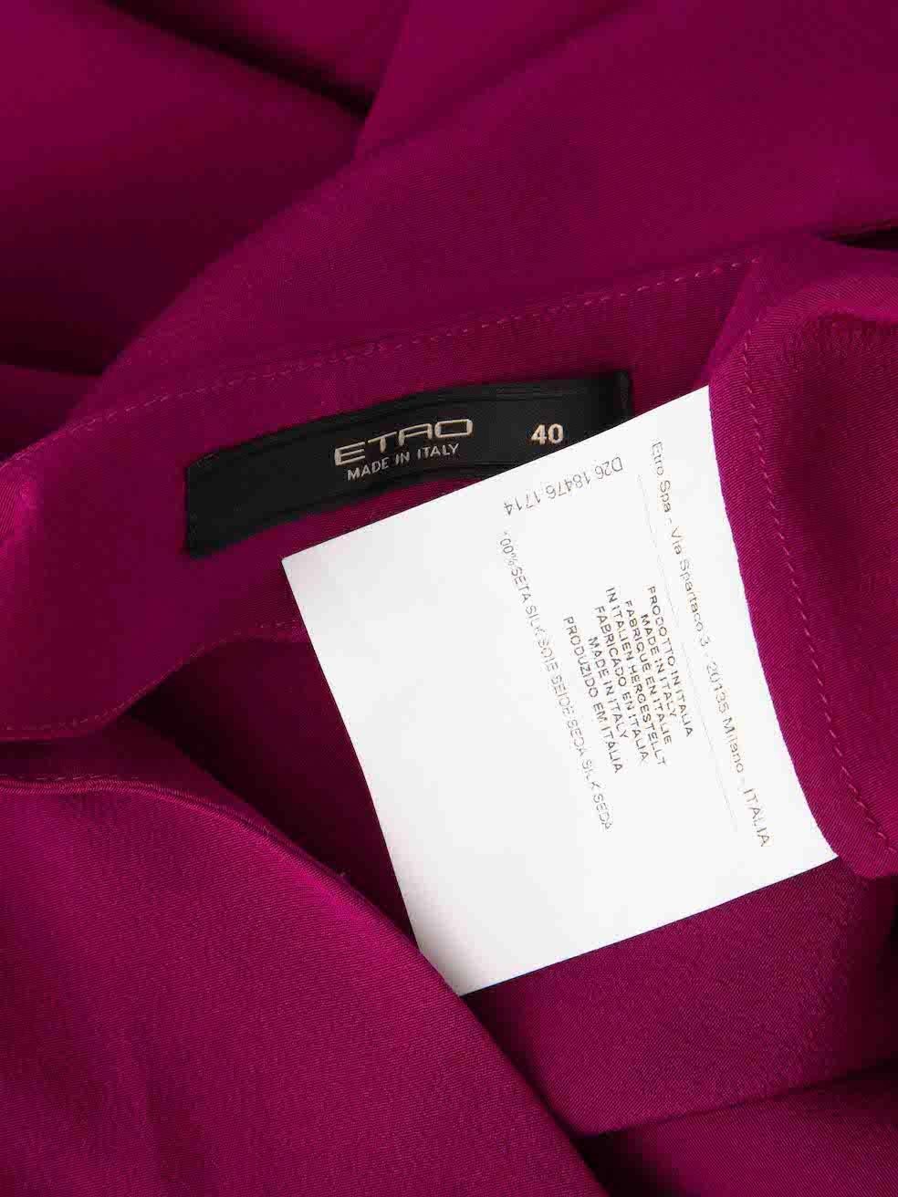 Women's Etro Fuchsia Silk Long Sleeve V-Neck Blouse Size S For Sale