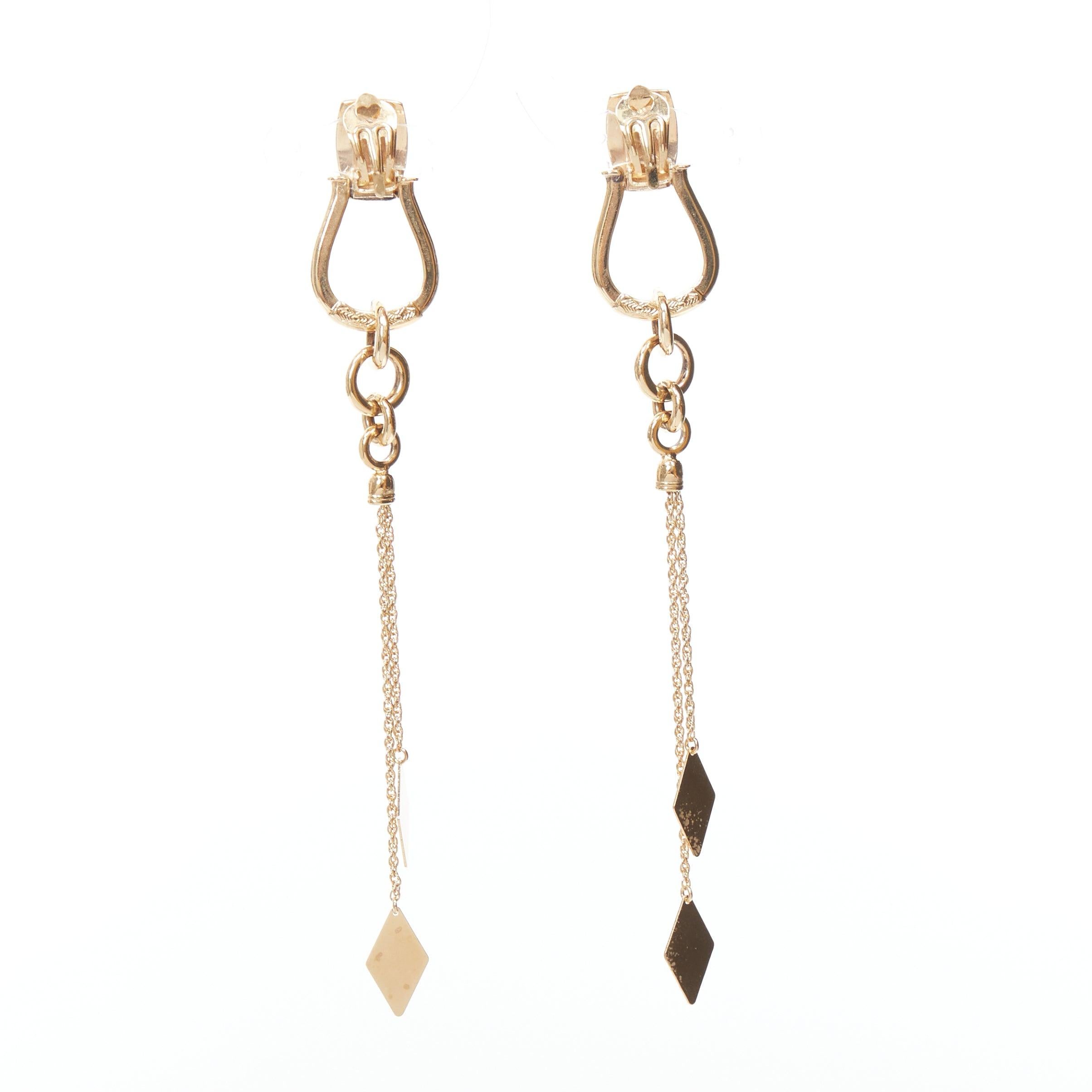 Women's ETRO gold ethnic carvings charm chain drop clip on earring Single For Sale