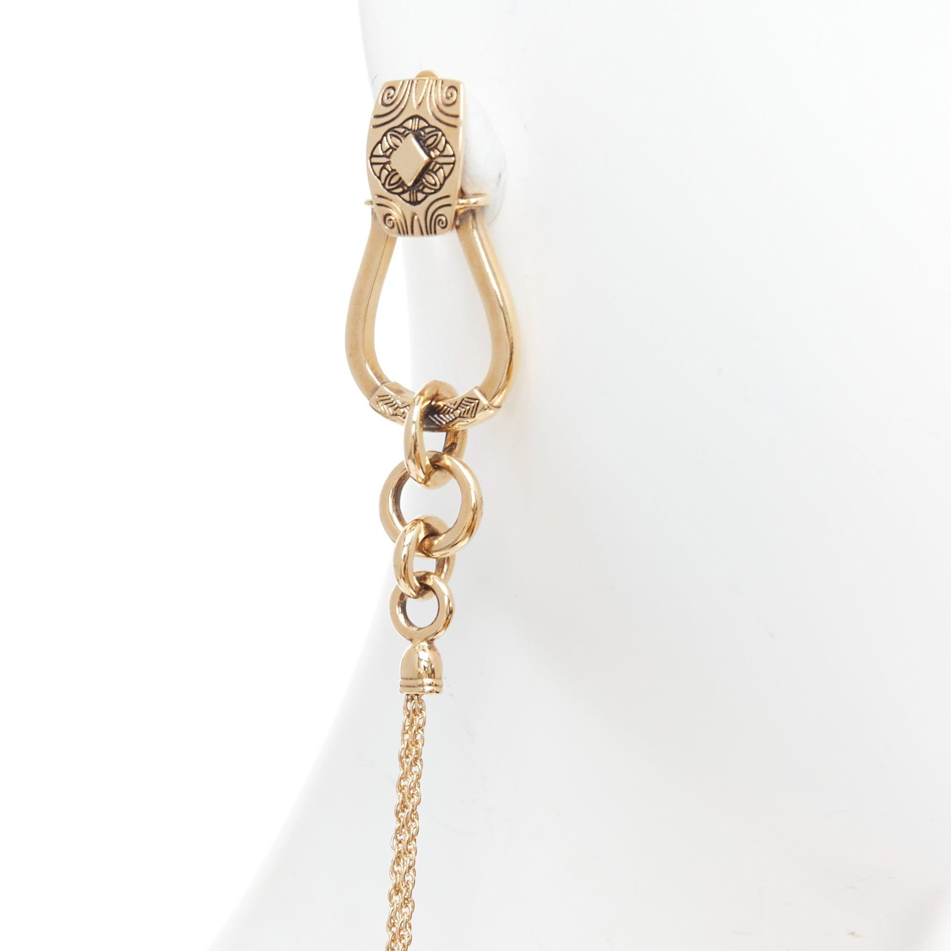 ETRO gold ethnic carvings charm chain drop clip on earring Single For Sale 2