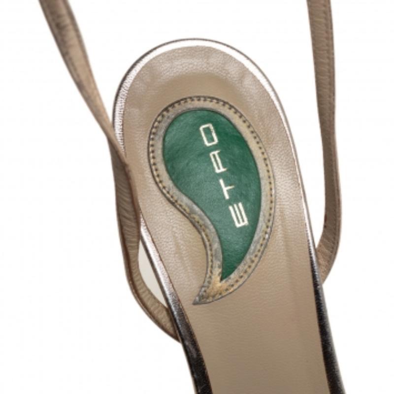 Women's Etro Gold Leather Ankle Strap Sandals Size 41 For Sale