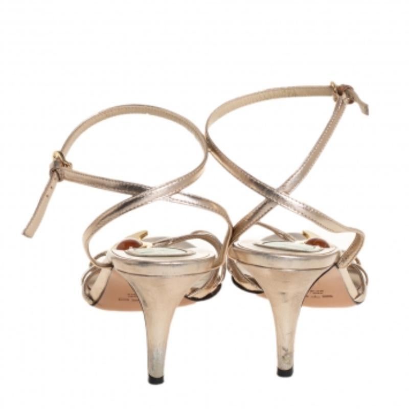 Etro Gold Leather Ankle Strap Sandals Size 41 For Sale 1