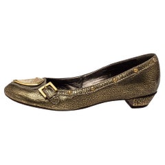 Etro Gold Leather Embellished Studs Ballet Flats Size 38