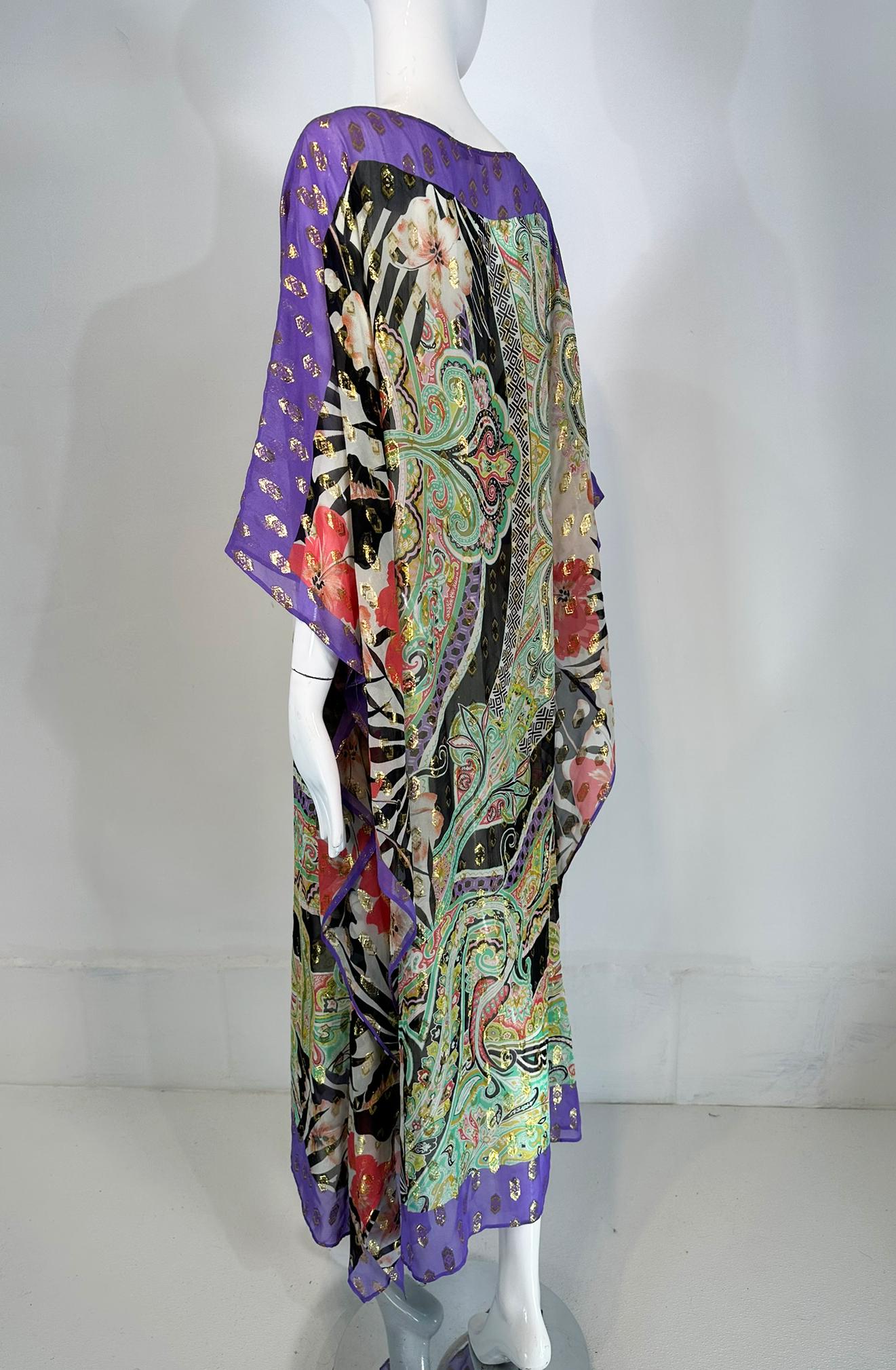 Etro Caftan transparent en soie imprimée or métallisé avec ceinture  Moyen en vente 5