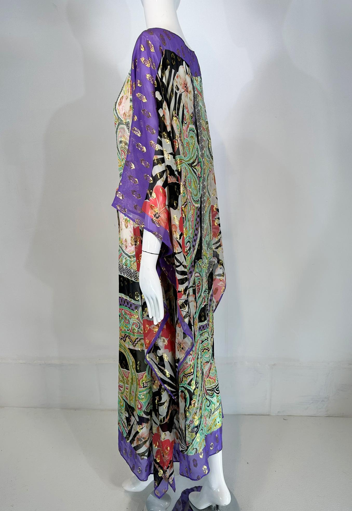 Etro Caftan transparent en soie imprimée or métallisé avec ceinture  Moyen en vente 6