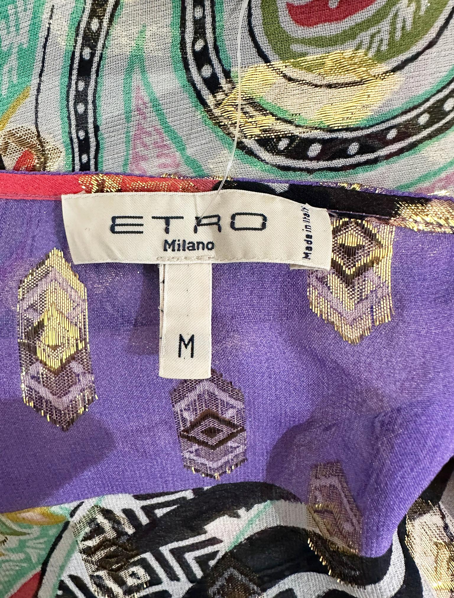 Etro Caftan transparent en soie imprimée or métallisé avec ceinture  Moyen en vente 11