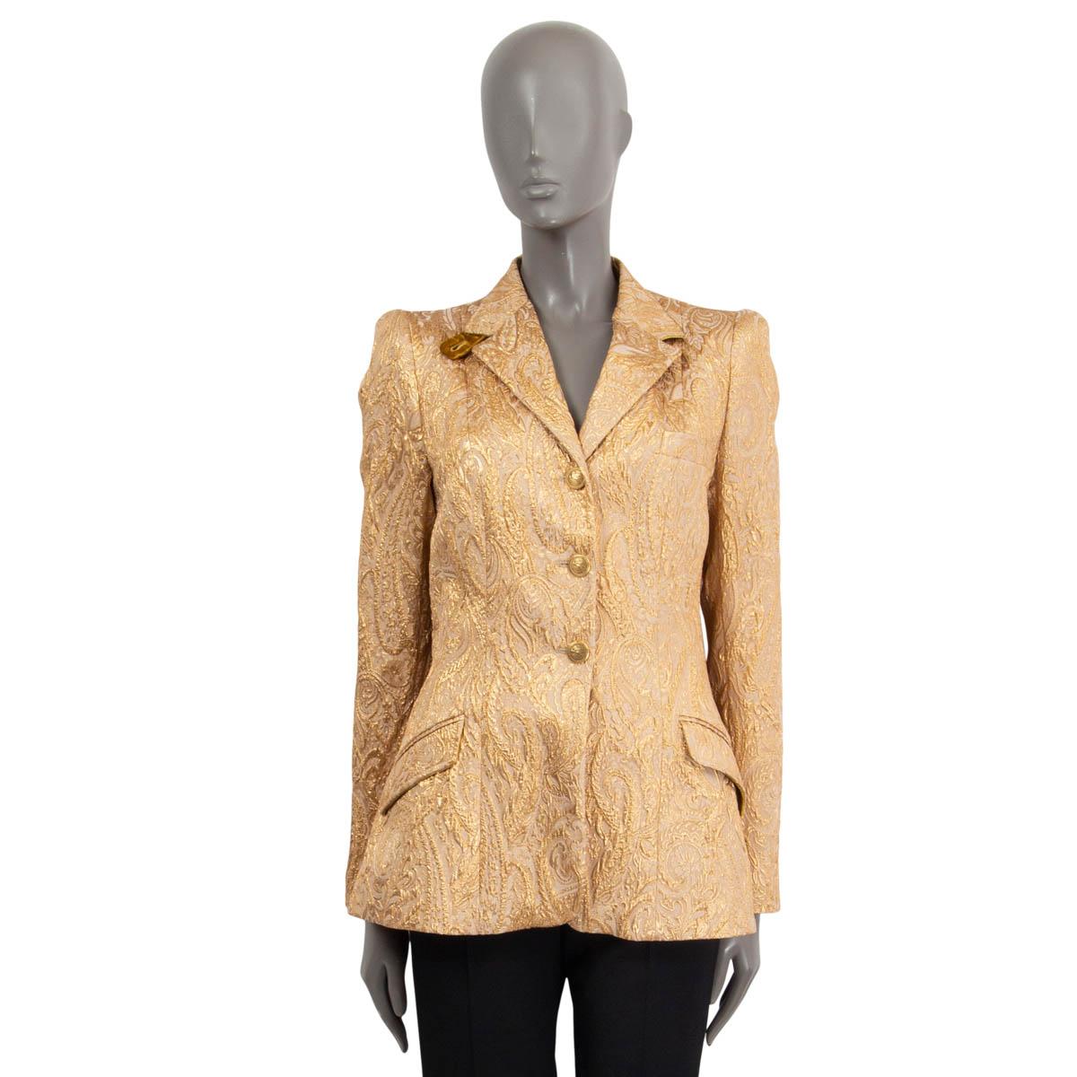 ETRO gold PAISLEY BROCADE FITTED Blazer Jacket S In Excellent Condition In Zürich, CH