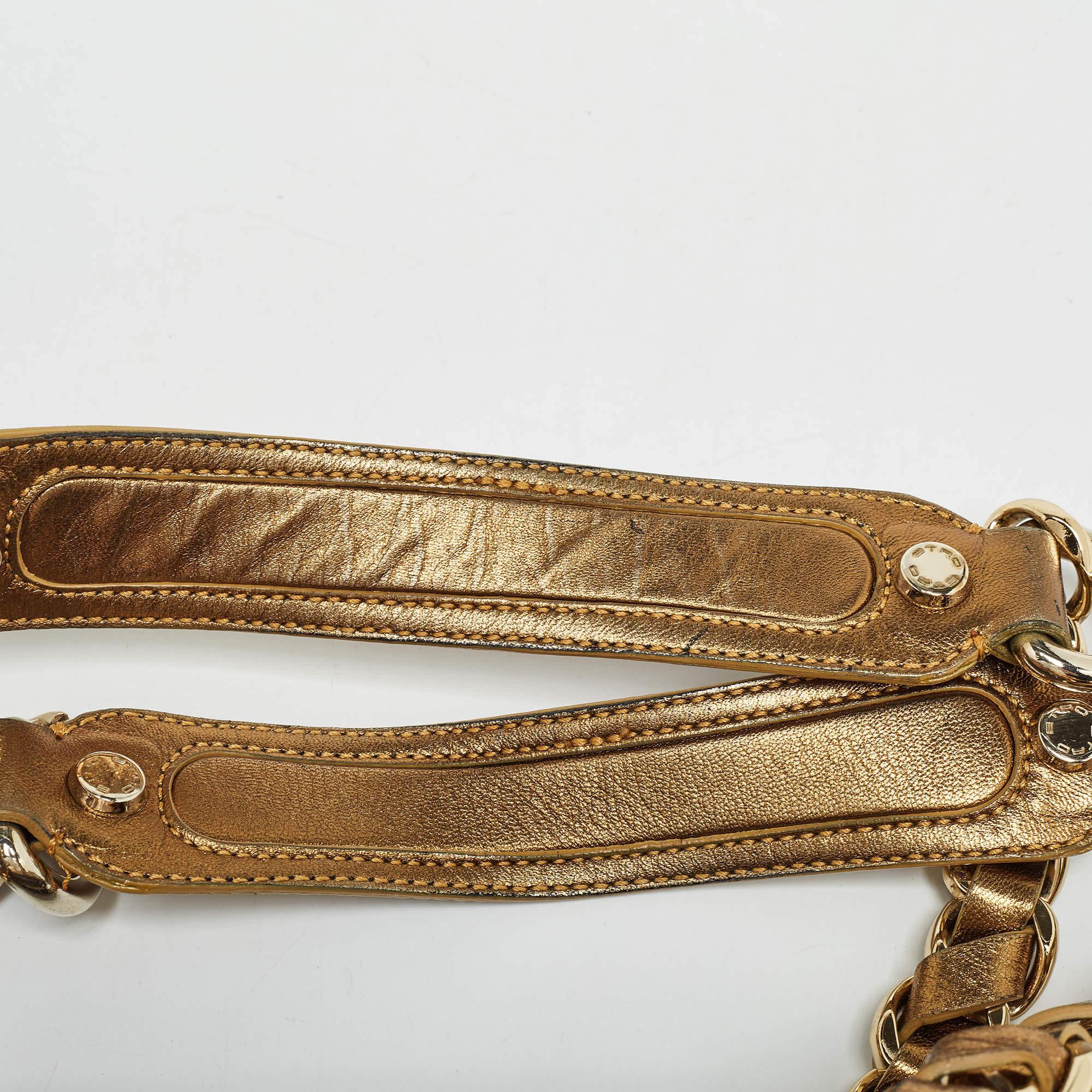 Etro Gold Paisley Embossed Leather Chain Tote For Sale 2