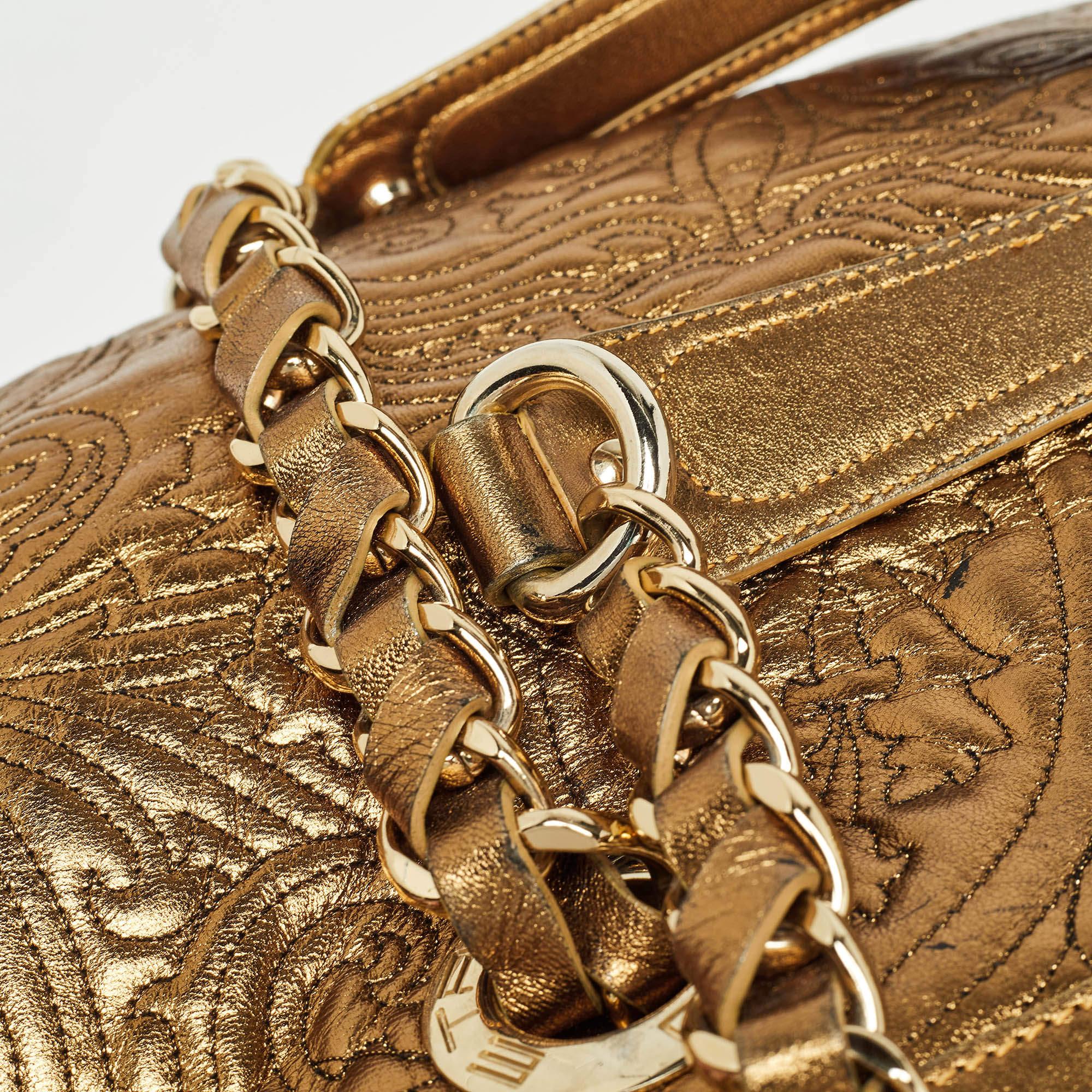 Etro Gold Paisley Embossed Leather Chain Tote For Sale 4
