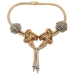 Etro Runway Gold & Silver Tone Brass Twisted Statement Necklace