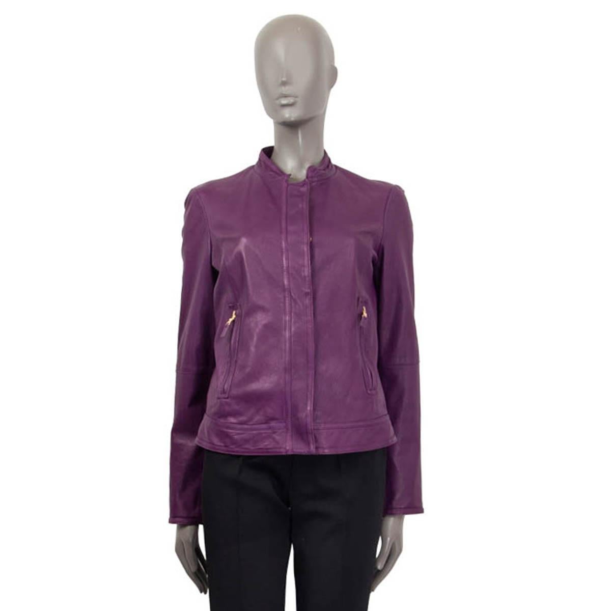 ETRO BIKER-Jacke aus grauem und lila Leder, 44 L (Violett) im Angebot