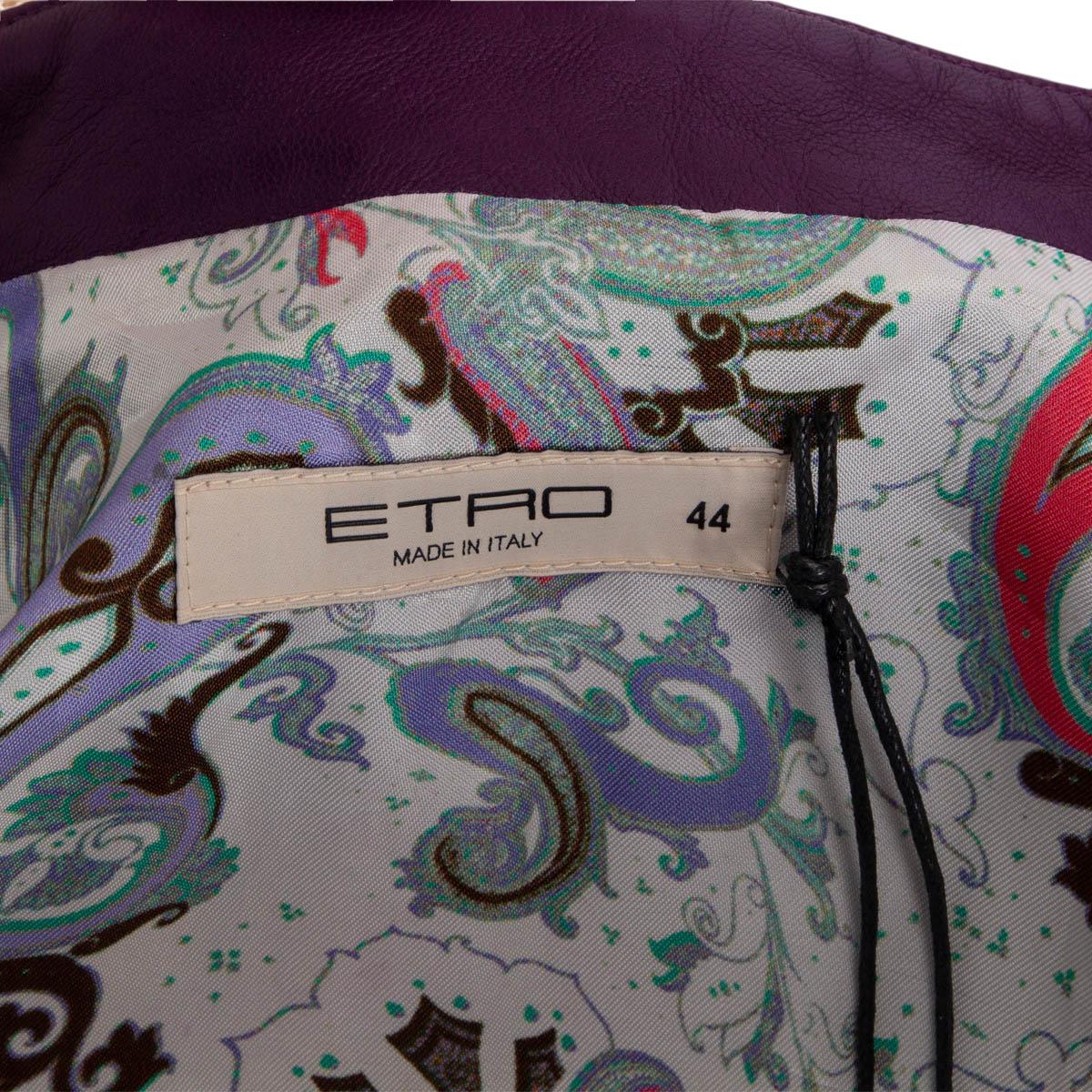 ETRO grape purple leather BIKER Jacket 44 L In Excellent Condition For Sale In Zürich, CH