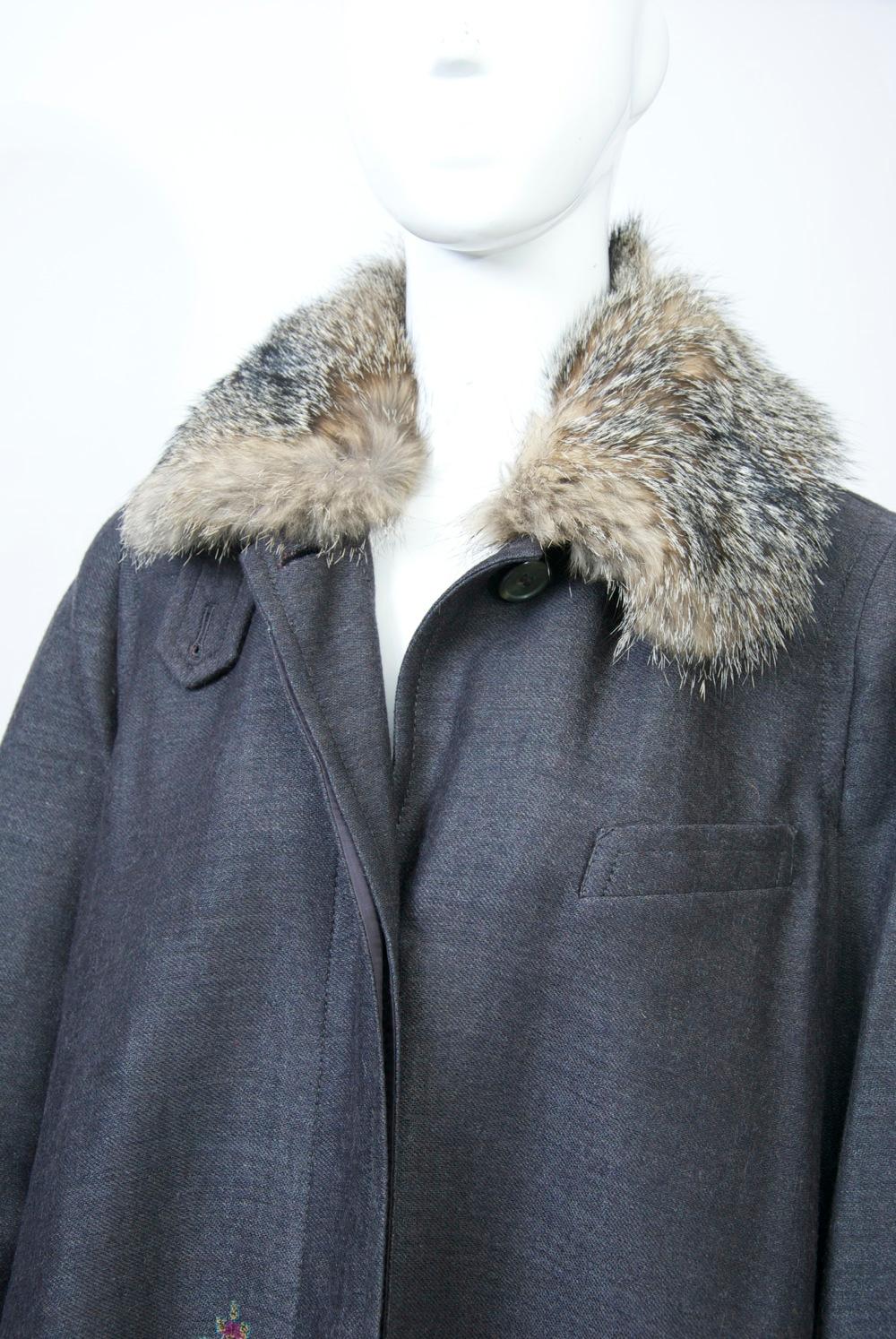 Etro Gray Wool/Paisley Coat with Handkerchief Hem 6