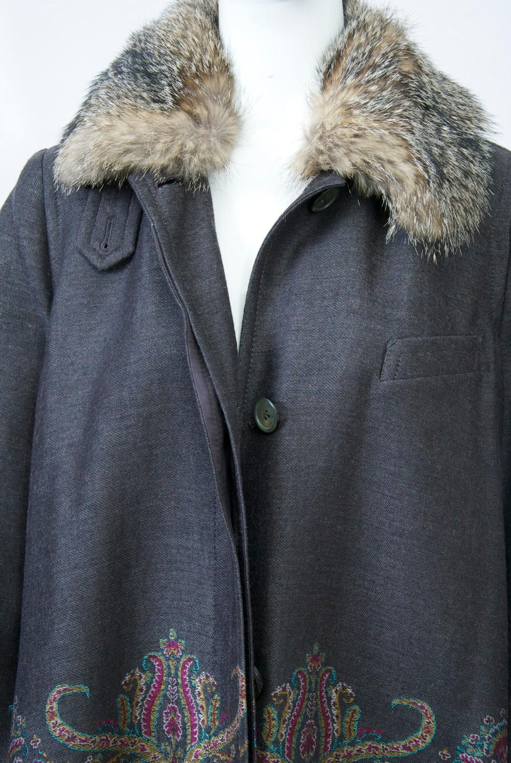 Etro Gray Wool/Paisley Coat with Handkerchief Hem 7