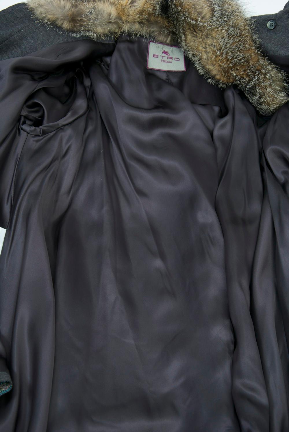 Etro Gray Wool/Paisley Coat with Handkerchief Hem 8