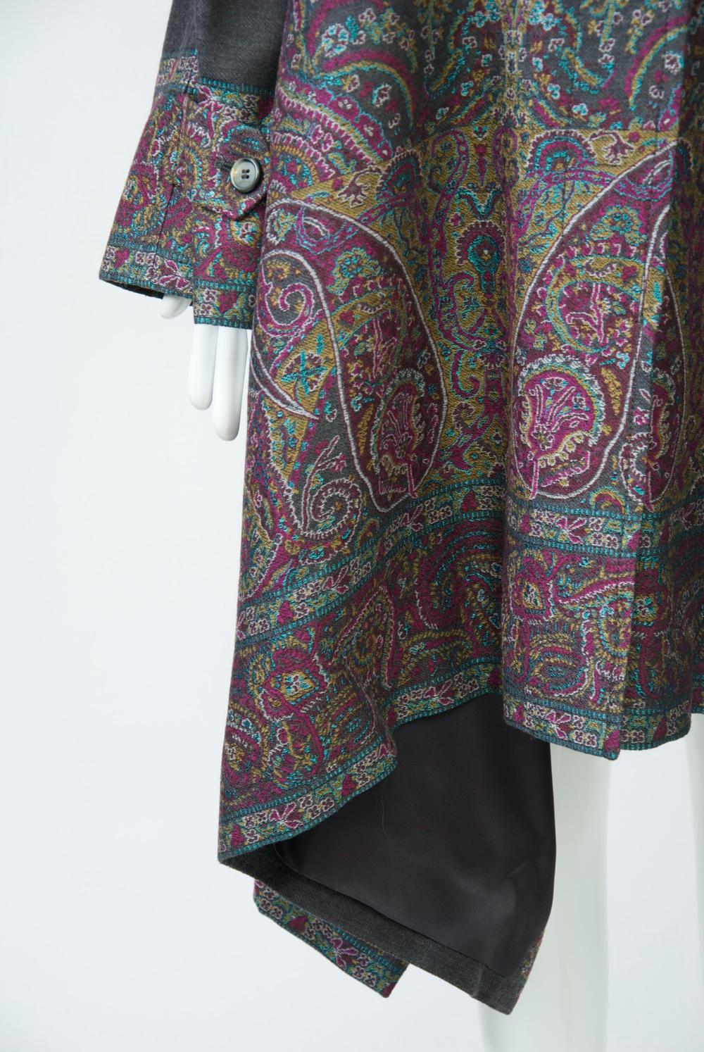 Women's Etro Gray Wool/Paisley Coat with Handkerchief Hem