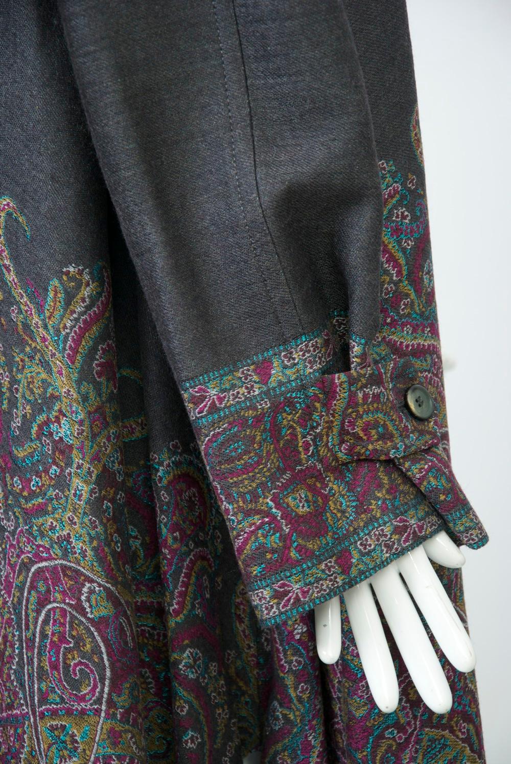 Etro Gray Wool/Paisley Coat with Handkerchief Hem 2