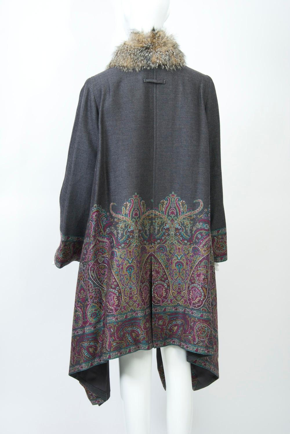 Etro Gray Wool/Paisley Coat with Handkerchief Hem 3